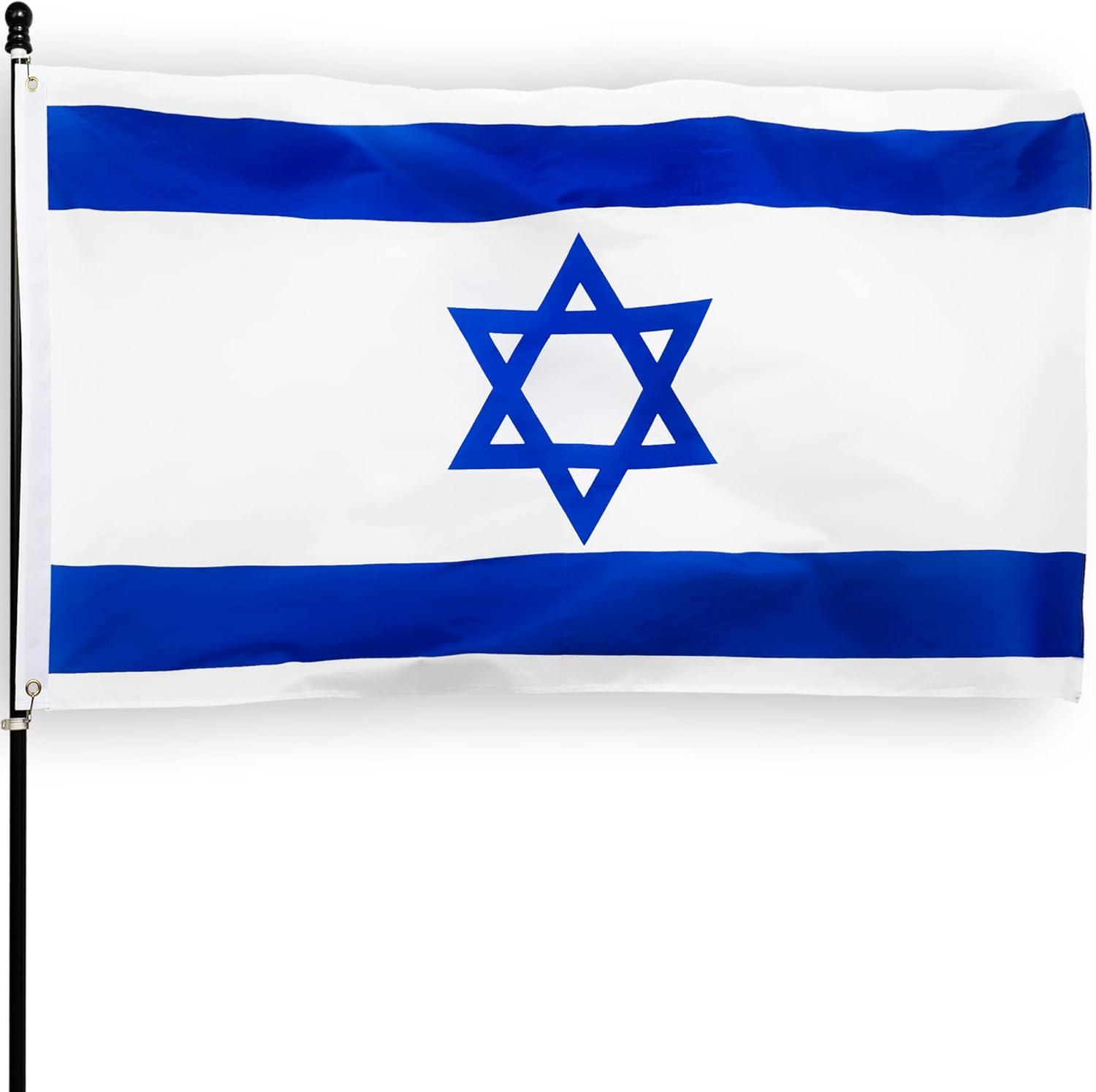 Fly Breeze 3x5 Foot Israel Flag - Vivid Color and Fade proof - Canvas Header and Double Stitched - Israeli National Flags Polyester with Brass Grommets 3 X 5 Ft as show