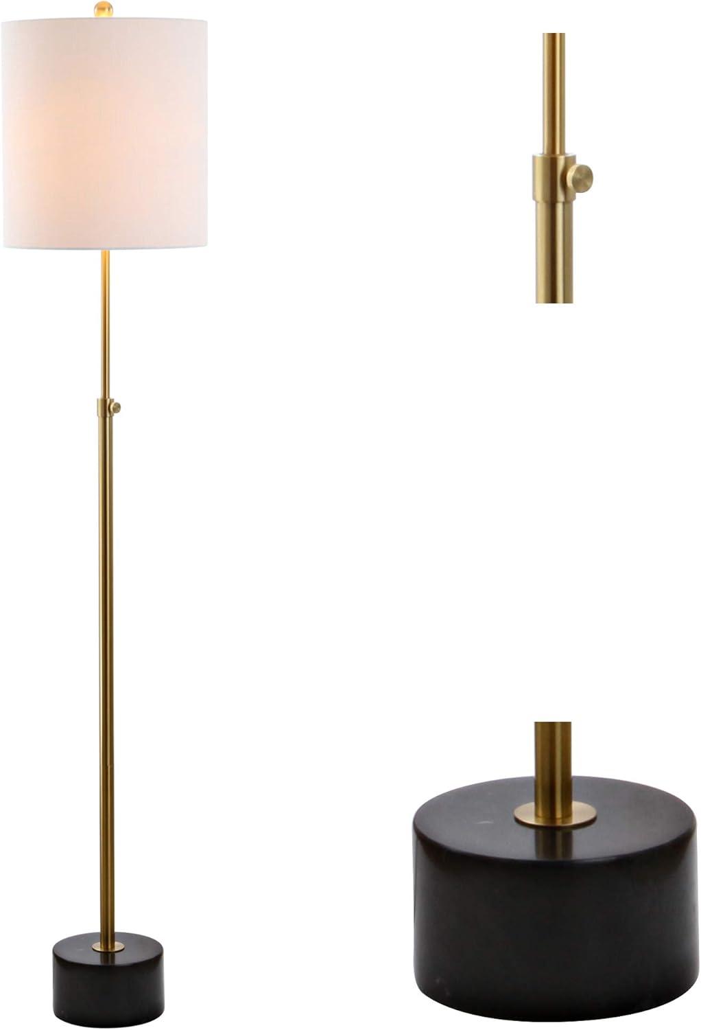 Elegant Brass and Black Marble Adjustable Floor Lamp with Linen Shade