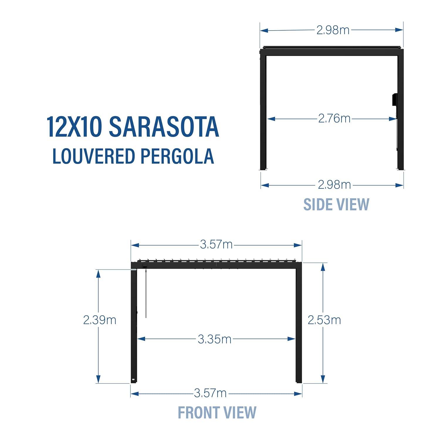 Backyard Discovery Backyard Discovery Sarasota 12' x 10' Galvanized Steel Outdoor Louvered Pergola Kit with Adjustable Steel Roof and PowerPort