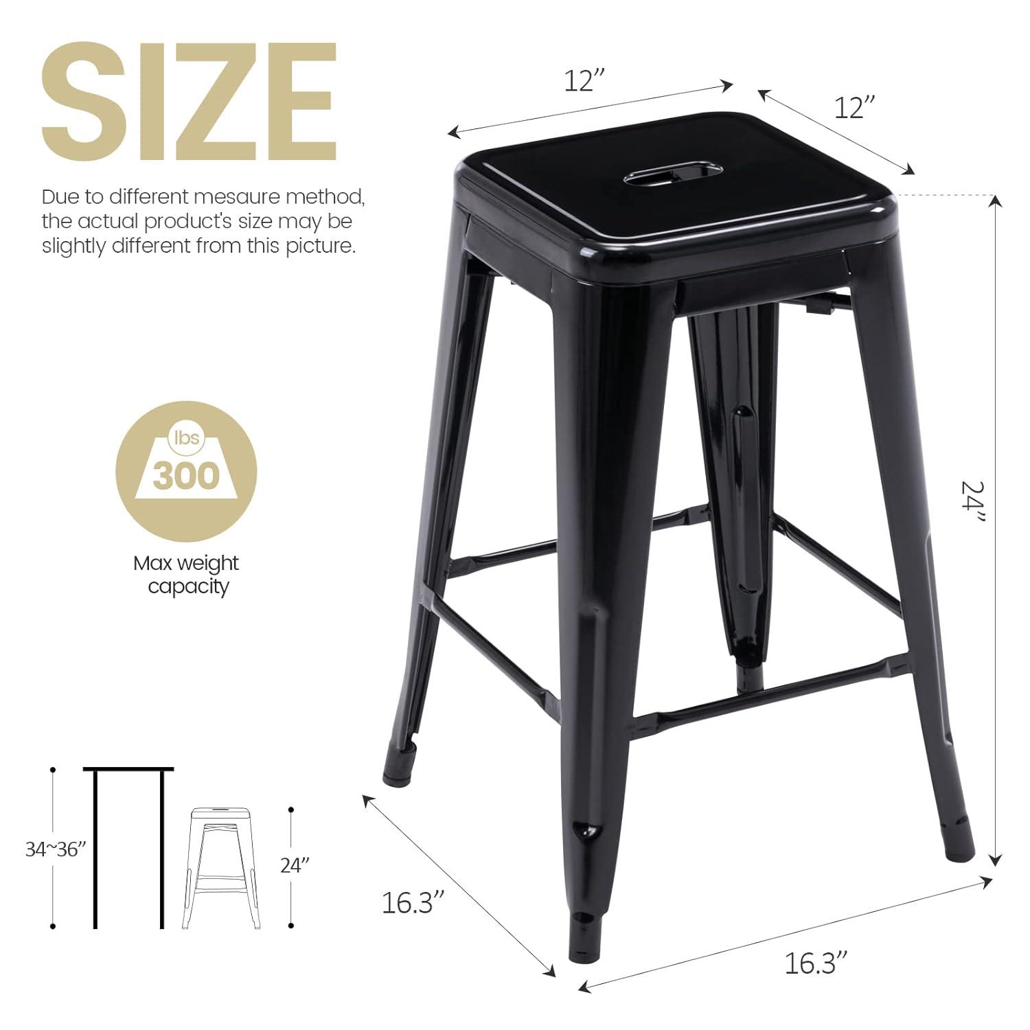 Vogue Furniture Direct 24 Inch Metal Bar Stools, Backless Counter Height Barstools, Indoor Outdoor Stackable Stools with Square Seat, Set of 2 (Deep Blue)