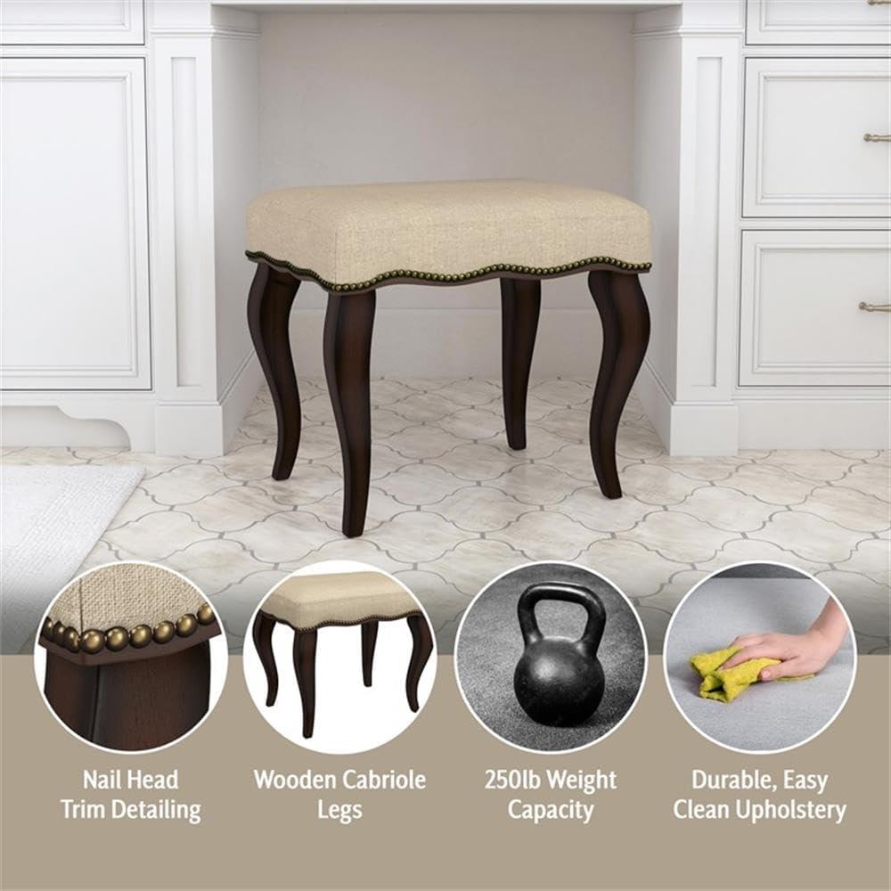 19" Hamilton Backless Upholstered Wood Vanity Stool Burnished Oak/Cream - Hillsdale Furniture