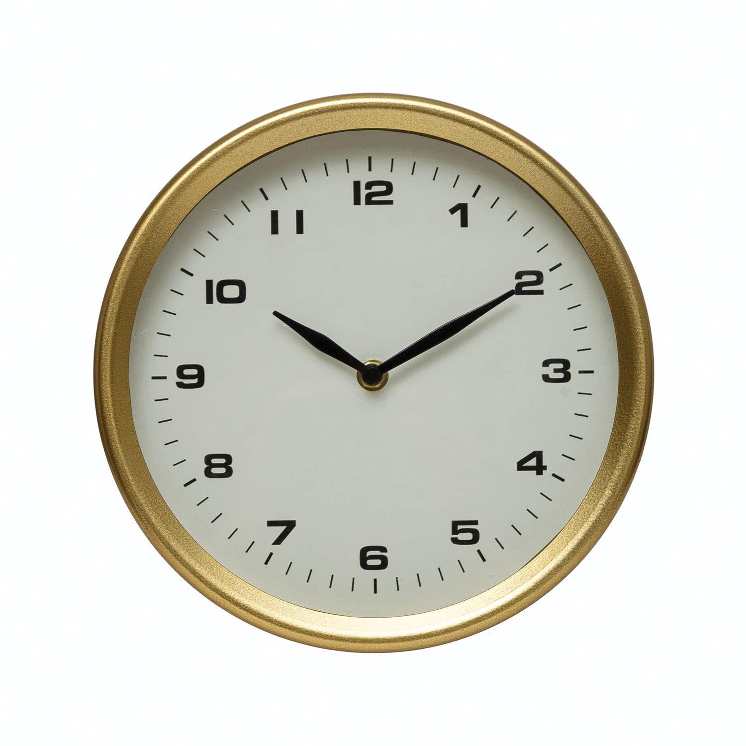 Creative Co-Op Metal Table, Brass Finish Mantel Clock, 10" L x 2" W x 10" H, White