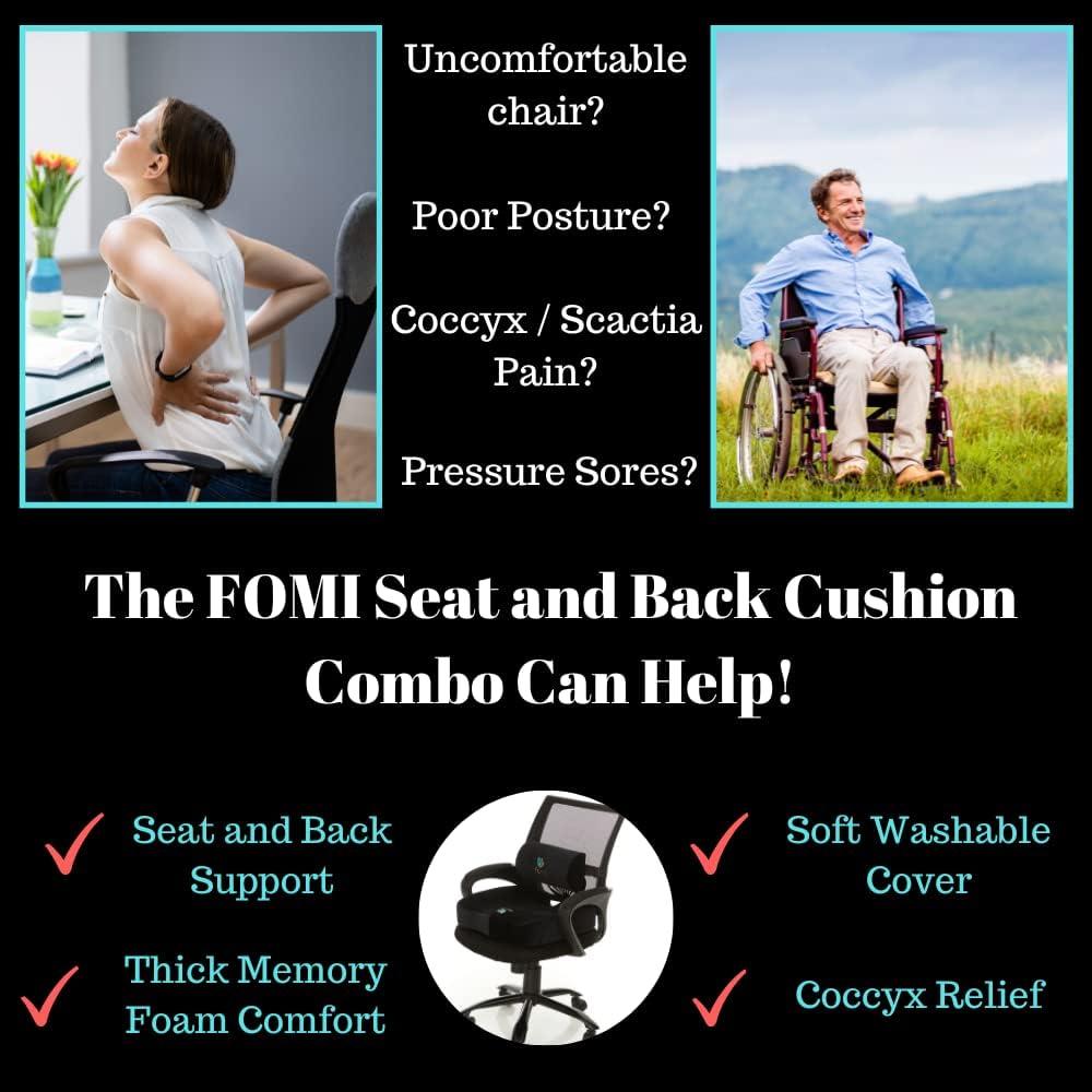 FOMI Extra Thick Coccyx Seat Cushion and Back Support Combo