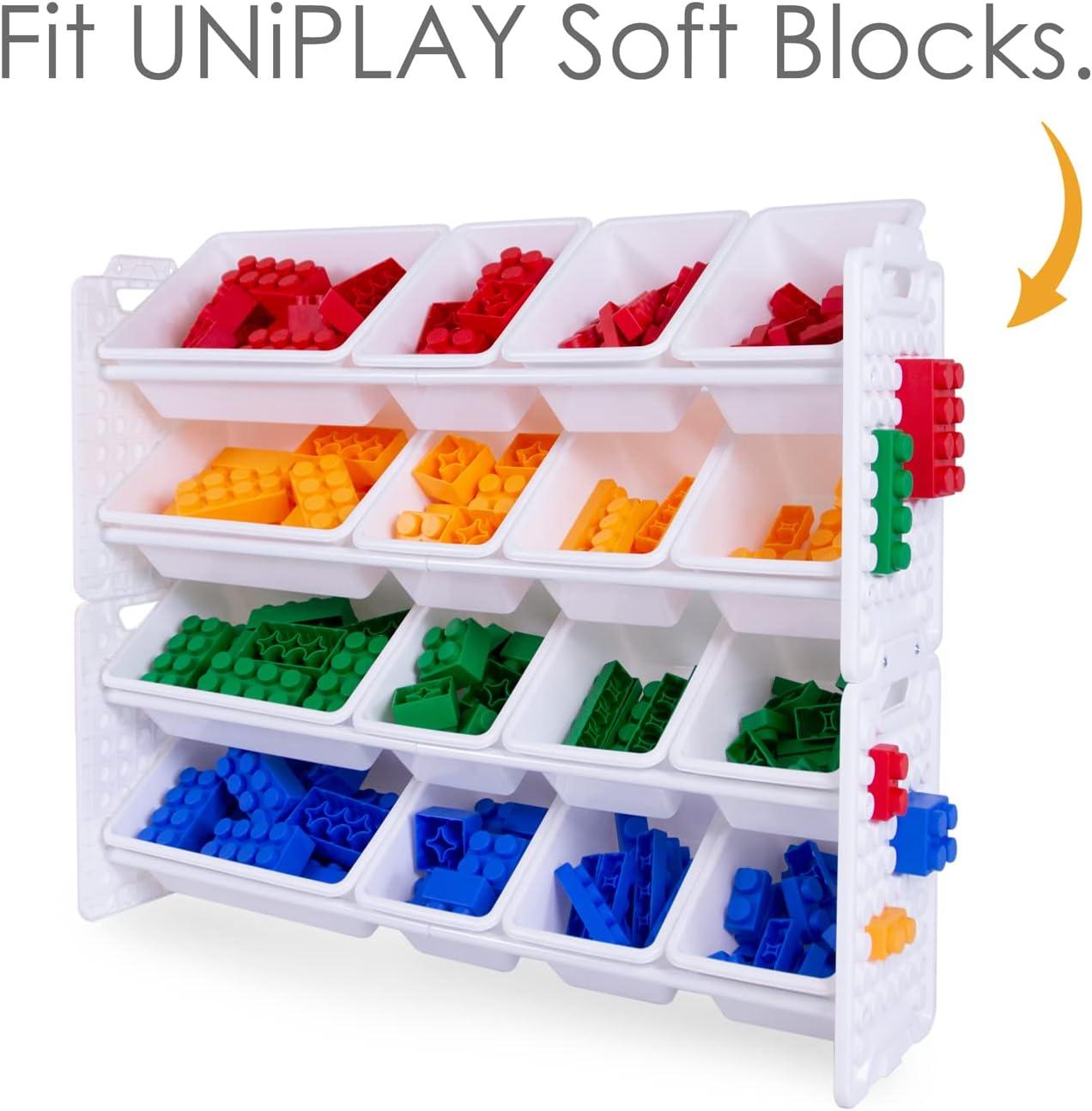 UNiPLAY Toy Organizer With 16 Removable Storage Bins and Block Play Panel, Multi-Size Bin Organizer