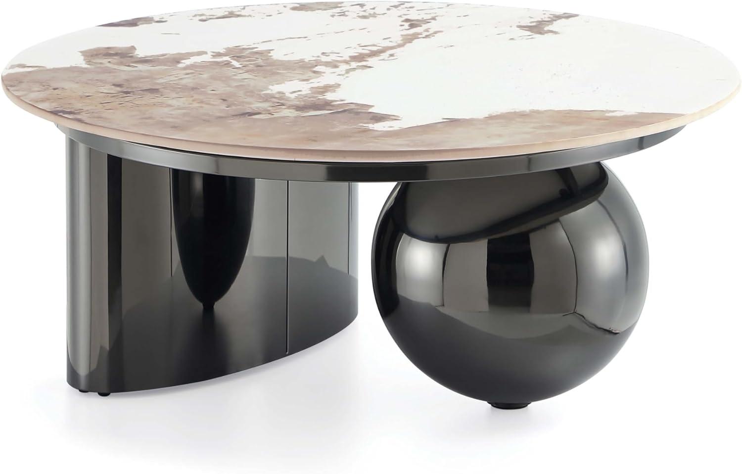 Laurel Round Black Sintered Stone Coffee Table with Stainless Steel Base