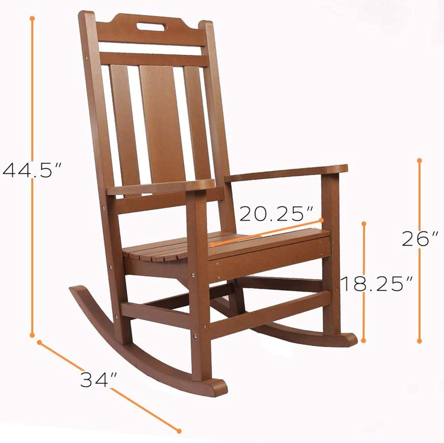 PolyTEAK Porch Rockers Collection Poly Lumber Wood Alternative All Weather Modern Outdoor Rocking Chair for Patios, Porches, and Pool Side, Brown