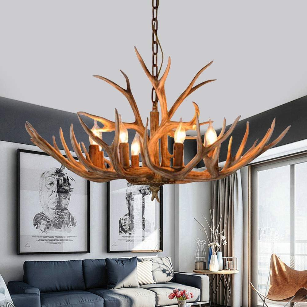 Brown Super Stag Faux Antlers Six Light LED Chandelier