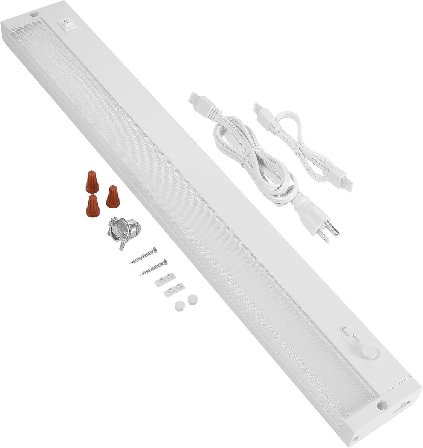 Maxxima 24 in. LED Under Cabinet Light, Dimmable, Linkable, Hardwired or Plug & Play, 1025 Lumens, 5 CCT 2700K - 5000K, White, On/Off Switch