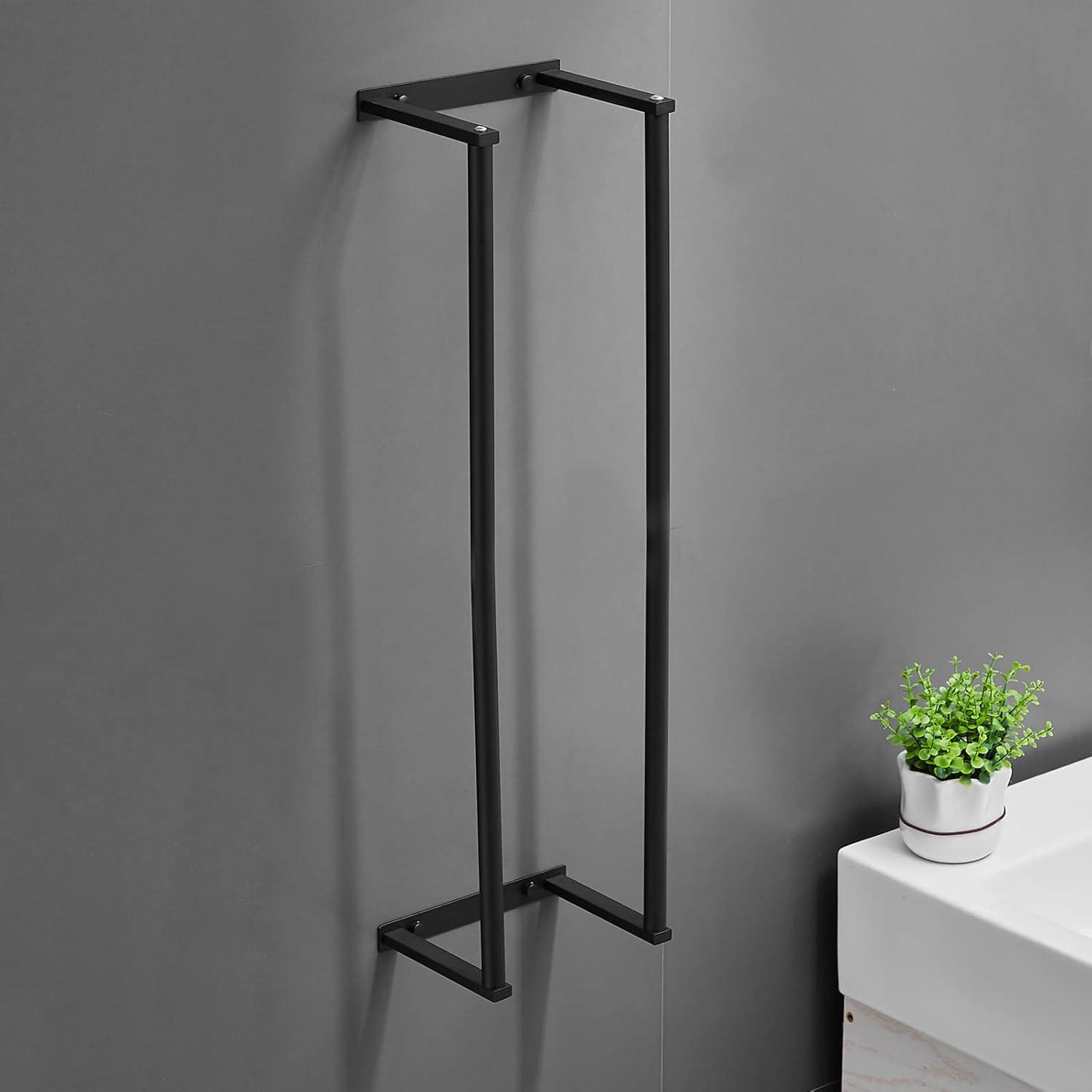 Towel Racks for Bathroom, NEWRAIN Rolled Towel Storage Wall Mounted Bath Towel Holder for Folded Large Towel Washcloths, Bathroom Organizing Matte Black