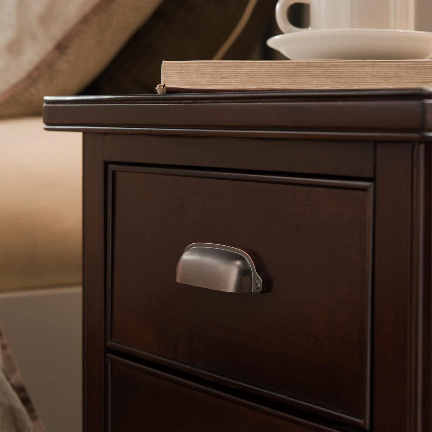 Traditional Brown Lacquered Hardwood End Table with Storage