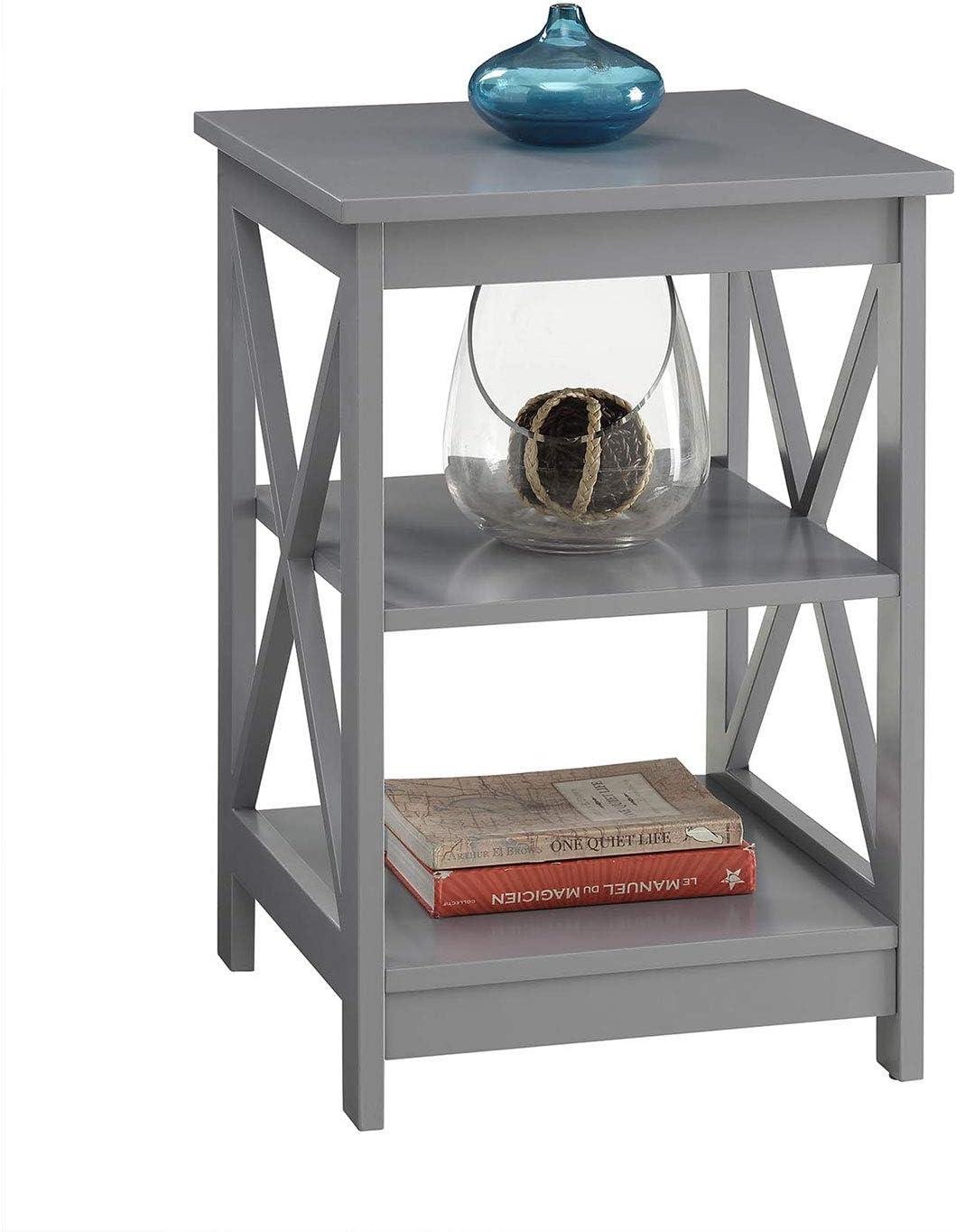 Convenience Concepts Oxford Wooden Home Accent End Table w/ 3 Shelves, Grey