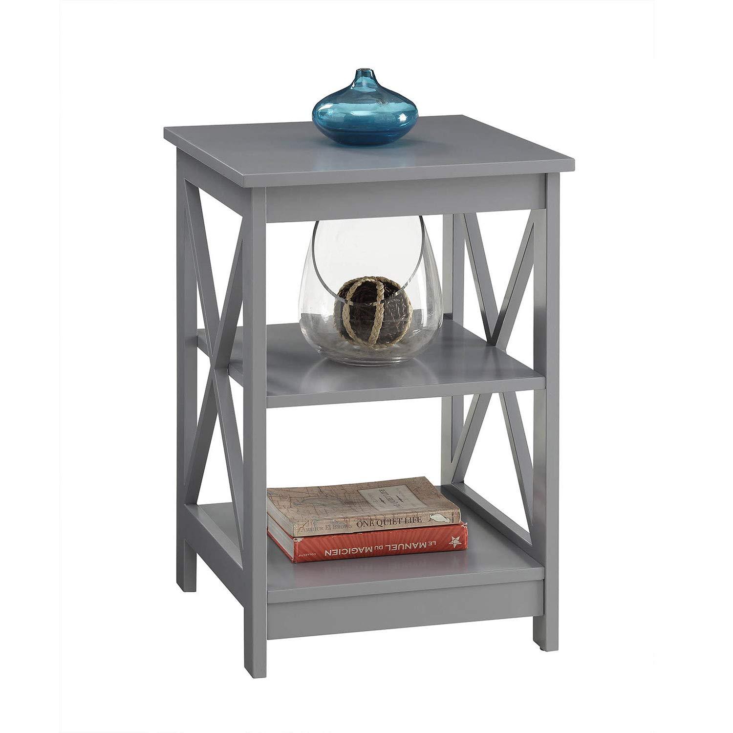 Convenience Concepts Oxford End Table in Gray Wood Finish With X Frame
