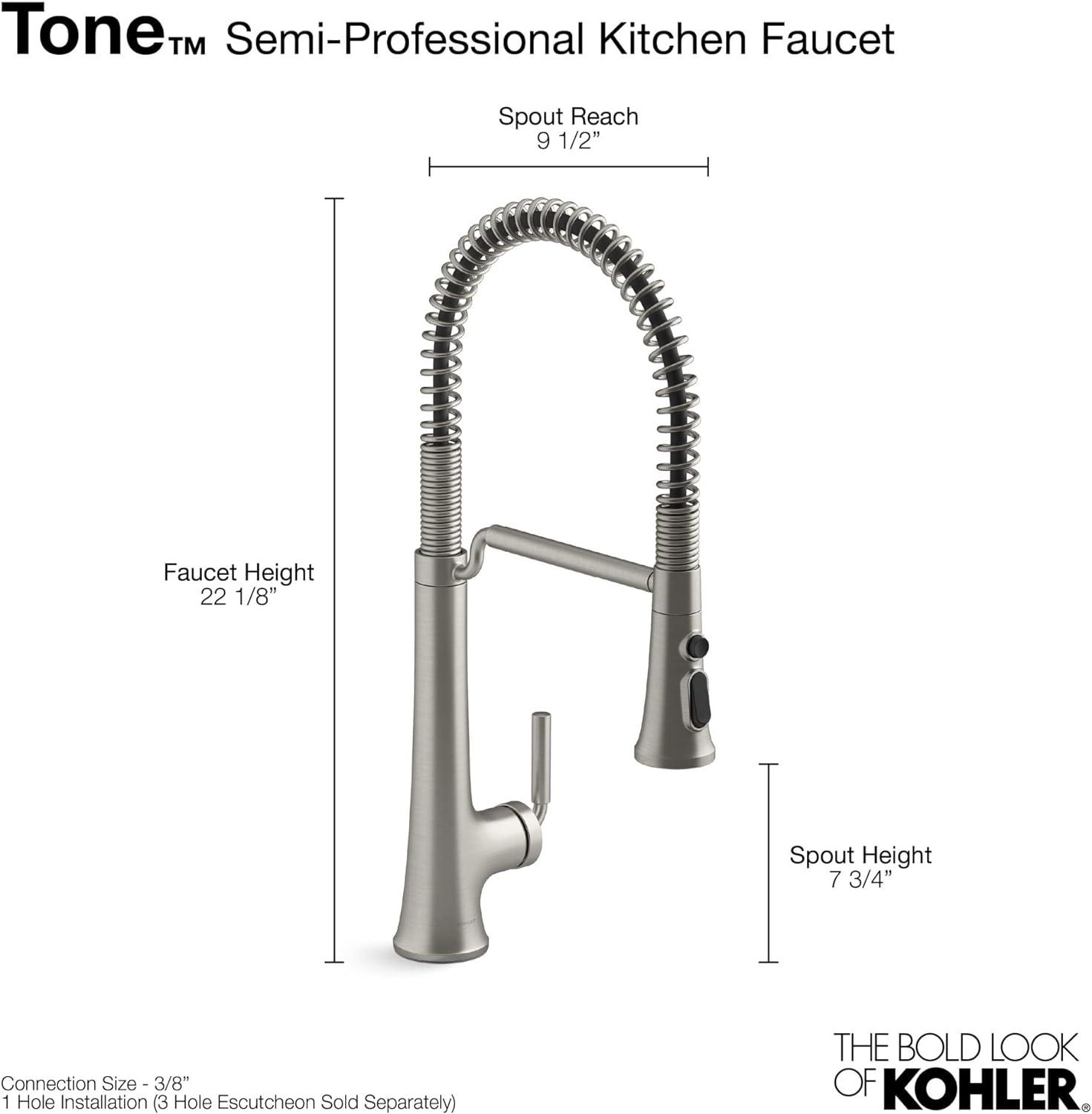 Kohler Tone Single Handle Semi-Professional Pre-Rinse Kitchen Sink Faucet with Three-Function Pull Down Sprayer