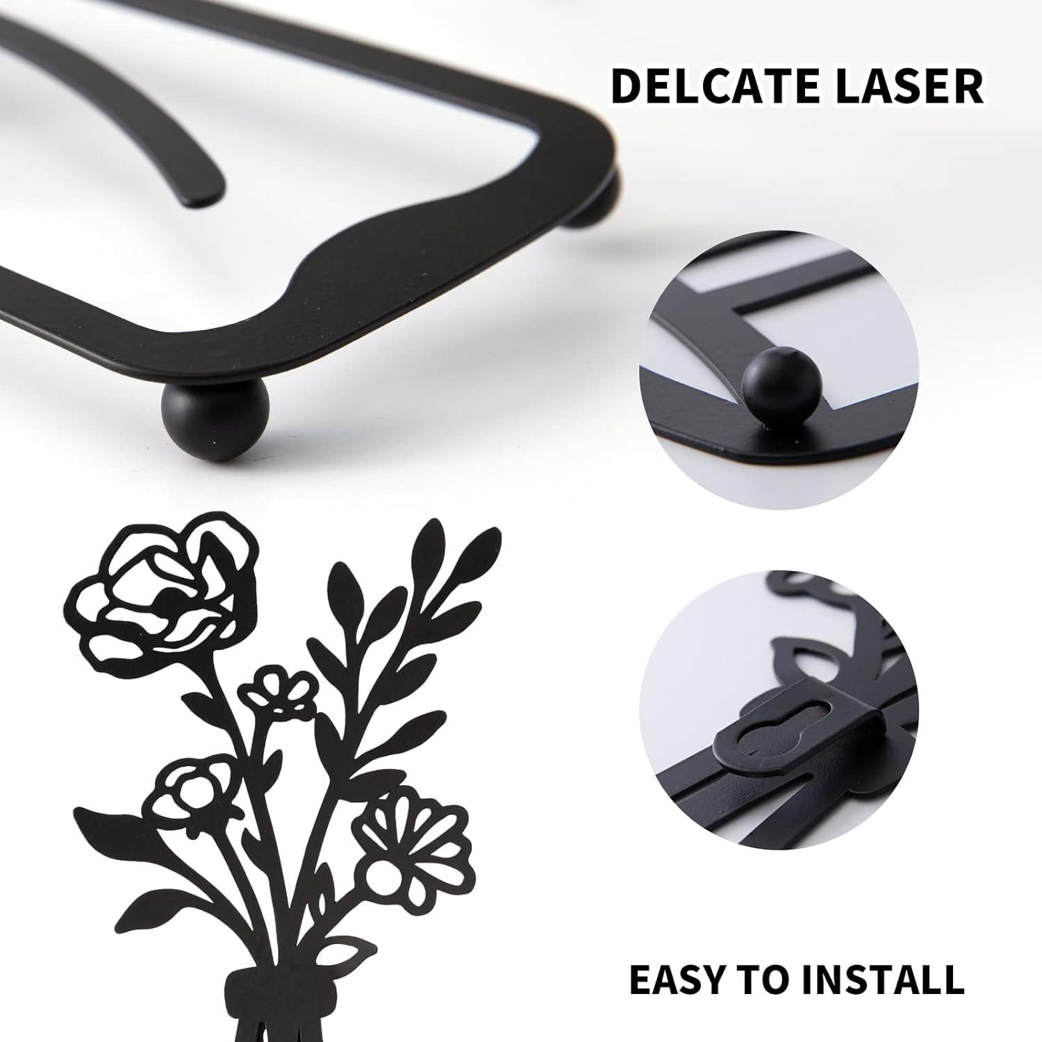 3 Pieces Black Metal Flowers Wall Decor Vase Art Sculptures Hanging for Indoor Kitchen Bathroom Dining Room Patio, 14.56x7.48 Inches