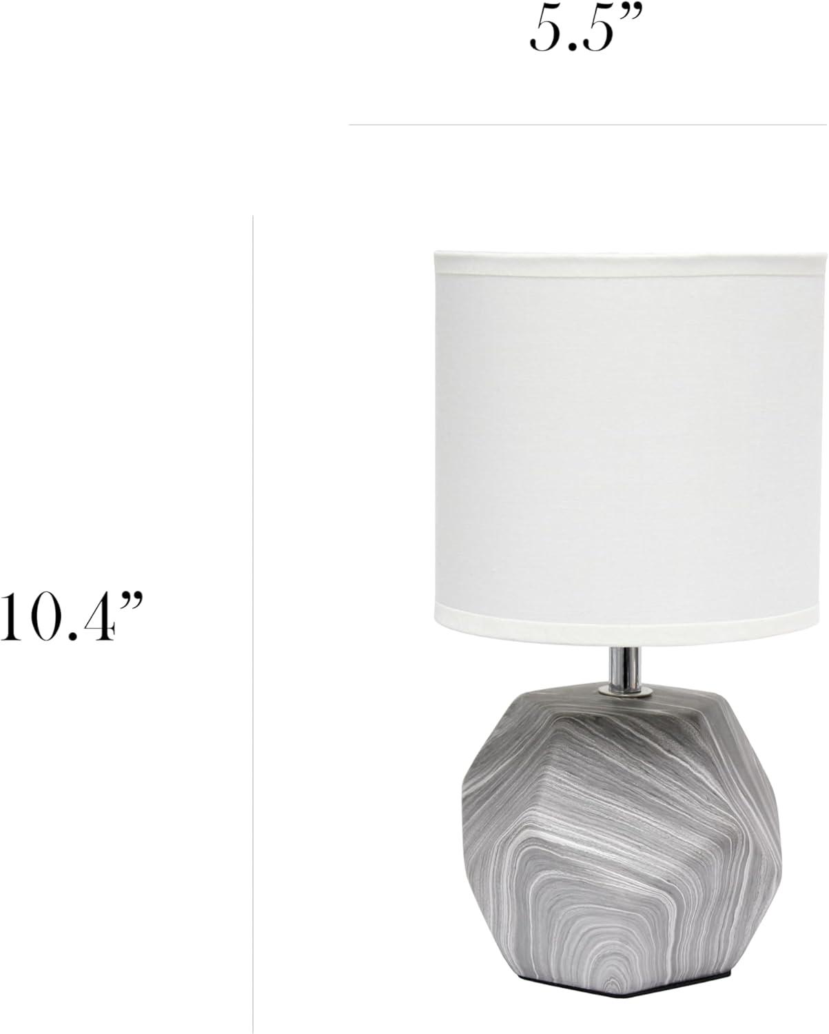 Simple Designs 10.24" Round Geometric Prism Mini Table Lamp with Matching Fabric Shade (Includes LED Light Bulb) Gray/White