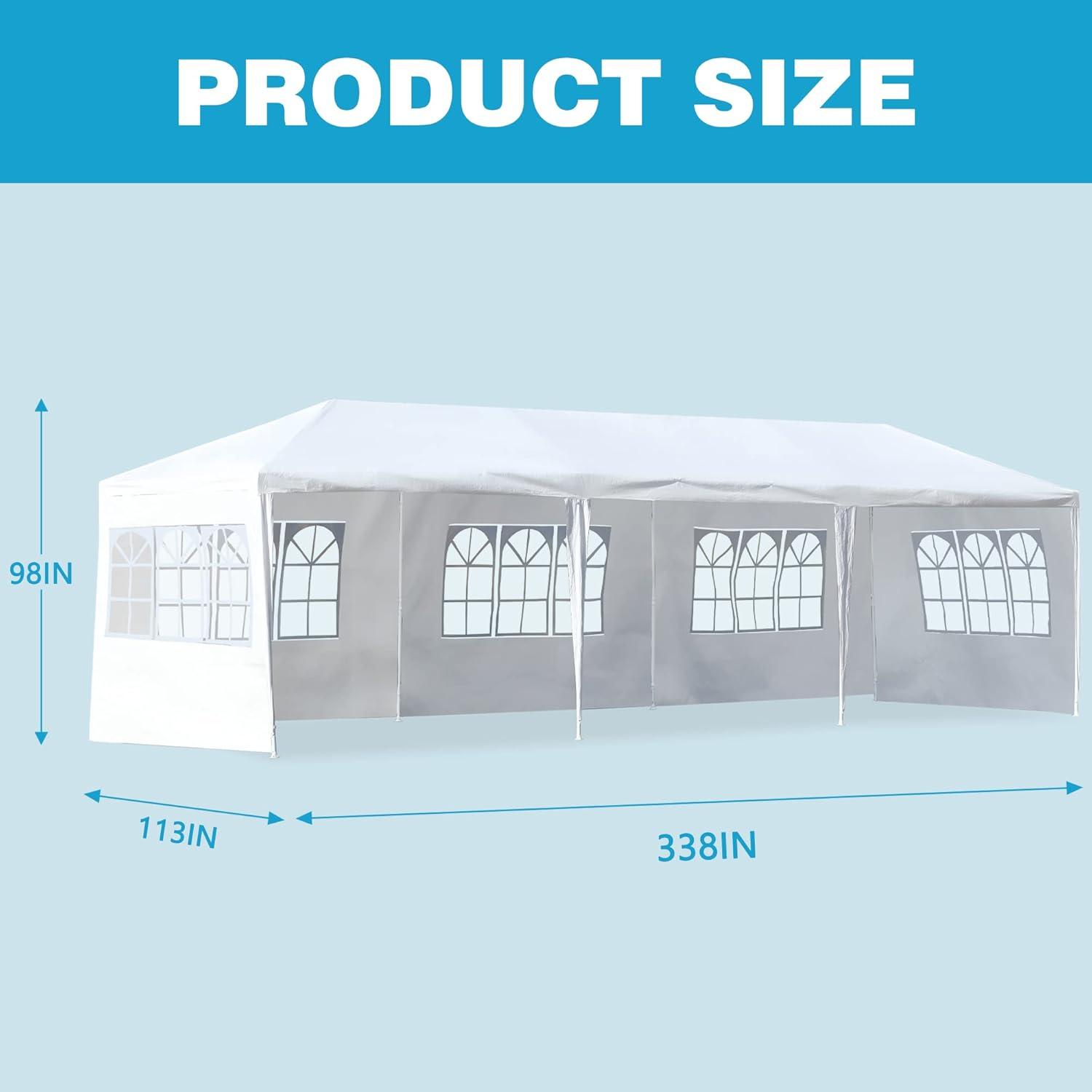 Canopy 10'x30' Party Tent Heavy Duty Outdoor Gazebo Wedding Party Tent with 5 Removable Sidewalls Waterproof UV Resistant for Wedding Camping Shelter BBQ,White