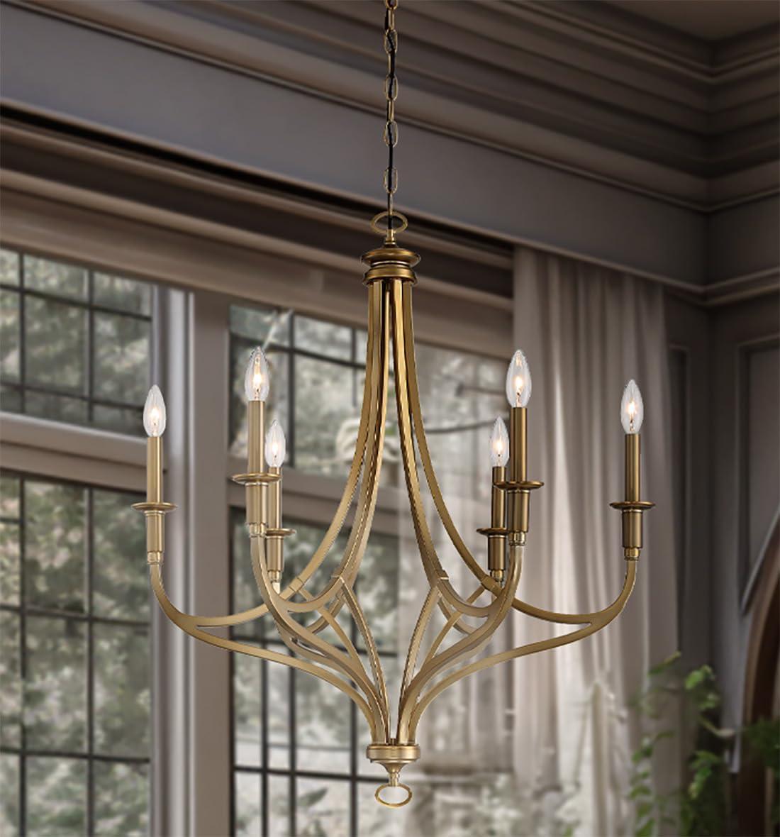 Minka Lavery Brushed Honey Gold Chandelier 28" Wide Modern 6-Light Fixture for Dining Room House Foyer Kitchen Entryway Bedroom