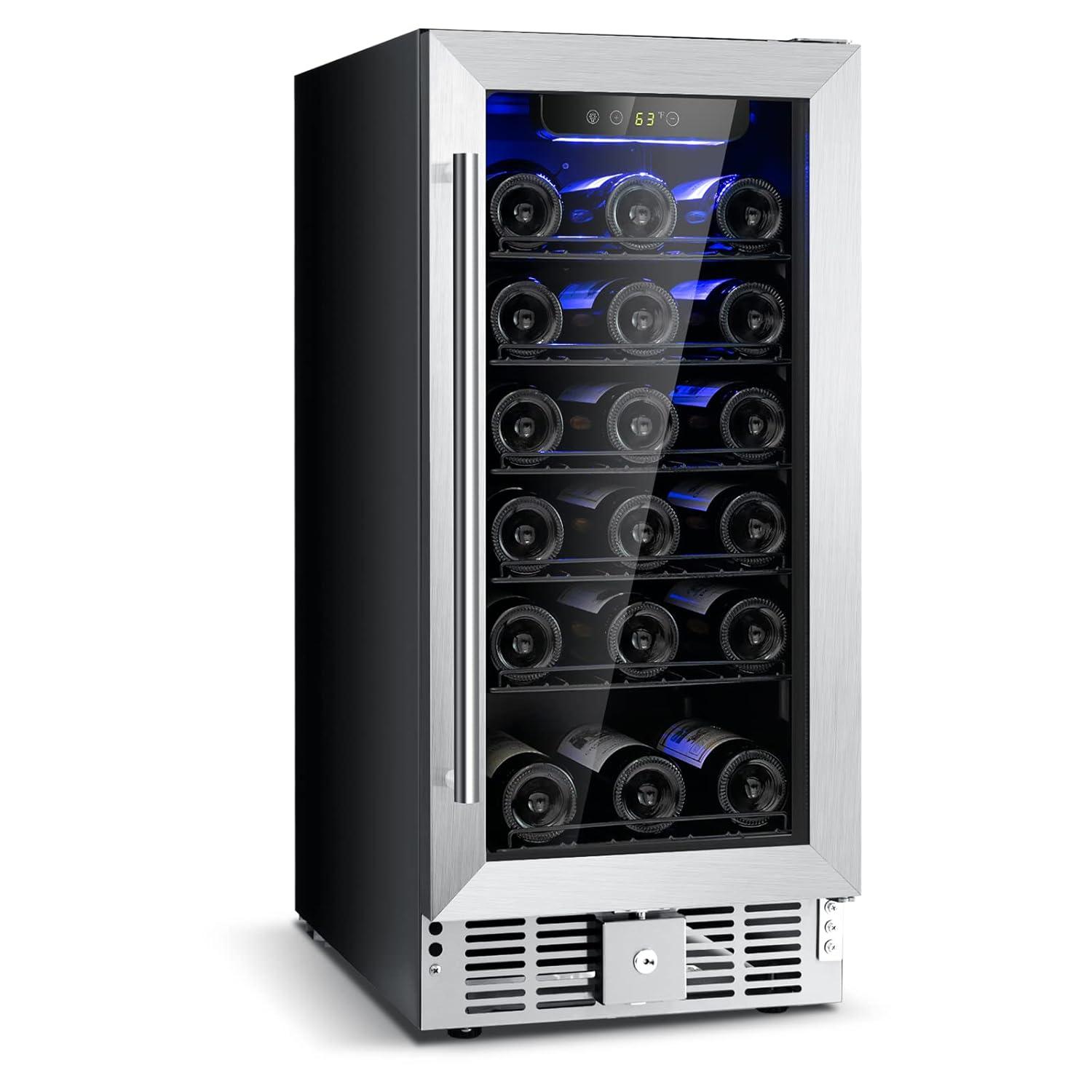 Costway 15'' Wine Beverage Cooler Refrigerator 30-Bottle Freestanding Built-in Fridge