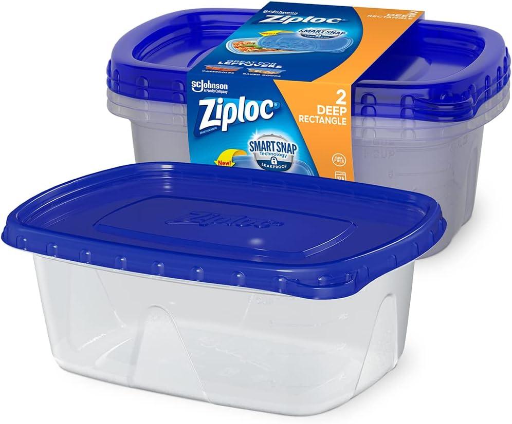 Ziploc® Brand, Food Storage Containers with Lids, Smart Snap Technology, Large Rectangle, 2 ct