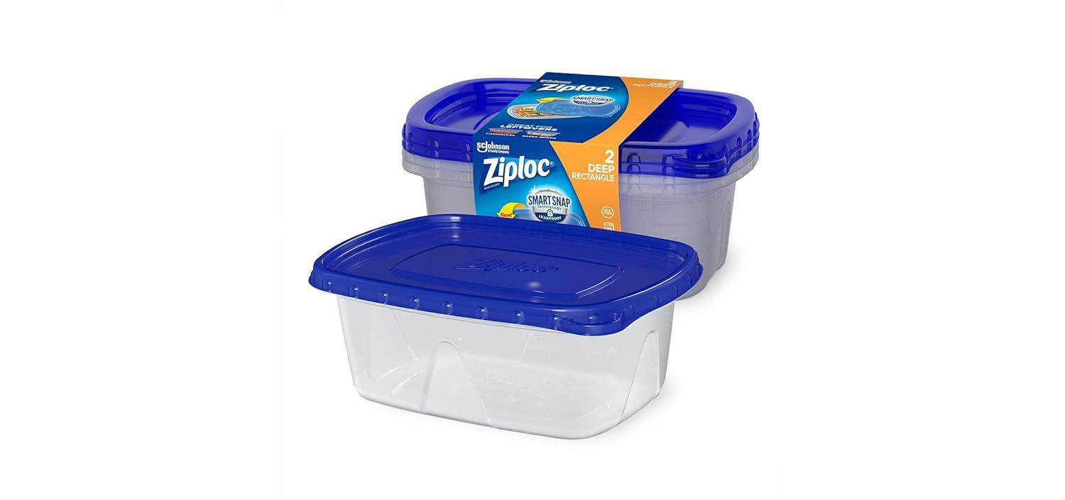 Ziploc® Brand, Food Storage Containers with Lids, Smart Snap Technology, Large Rectangle, 2 ct
