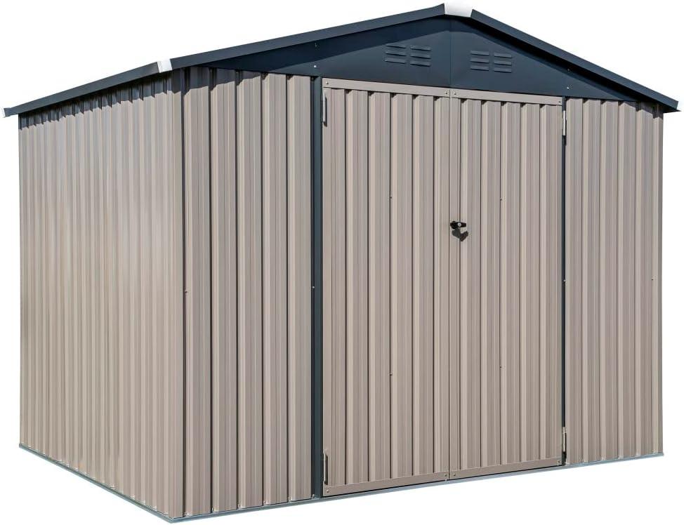 Tan 6' x 8' Galvanized Steel Outdoor Storage Shed with Lockable Doors