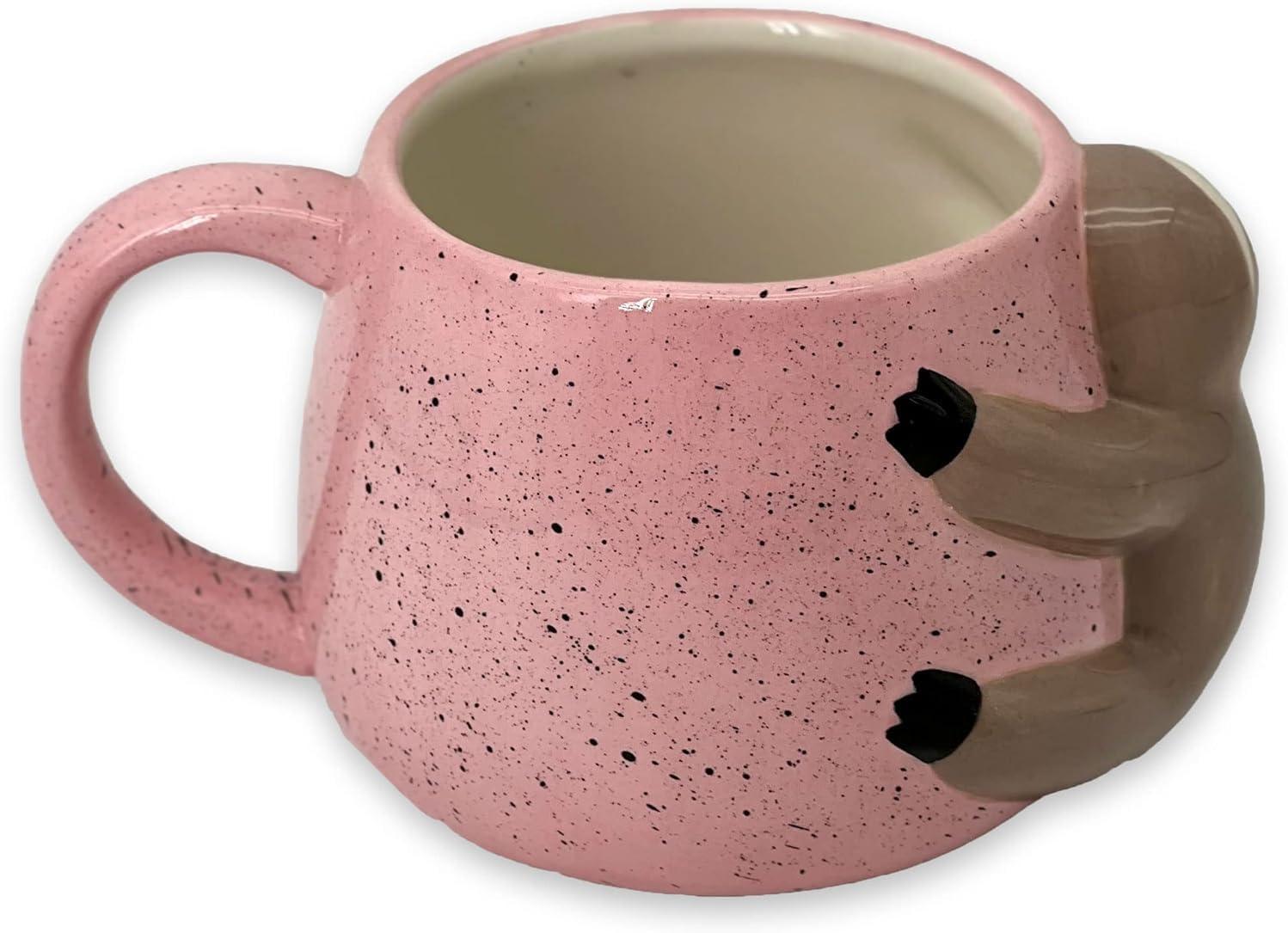 Pink Ceramic Sloth Shaped Coffee Mug with Printed Saying