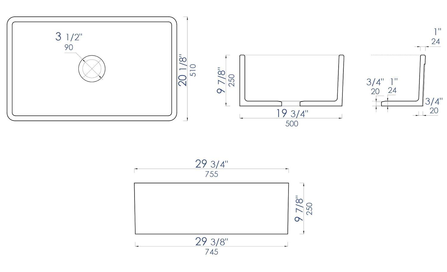 30'' L Farmhouse / Apron Single Bowl Fireclay Kitchen Sink