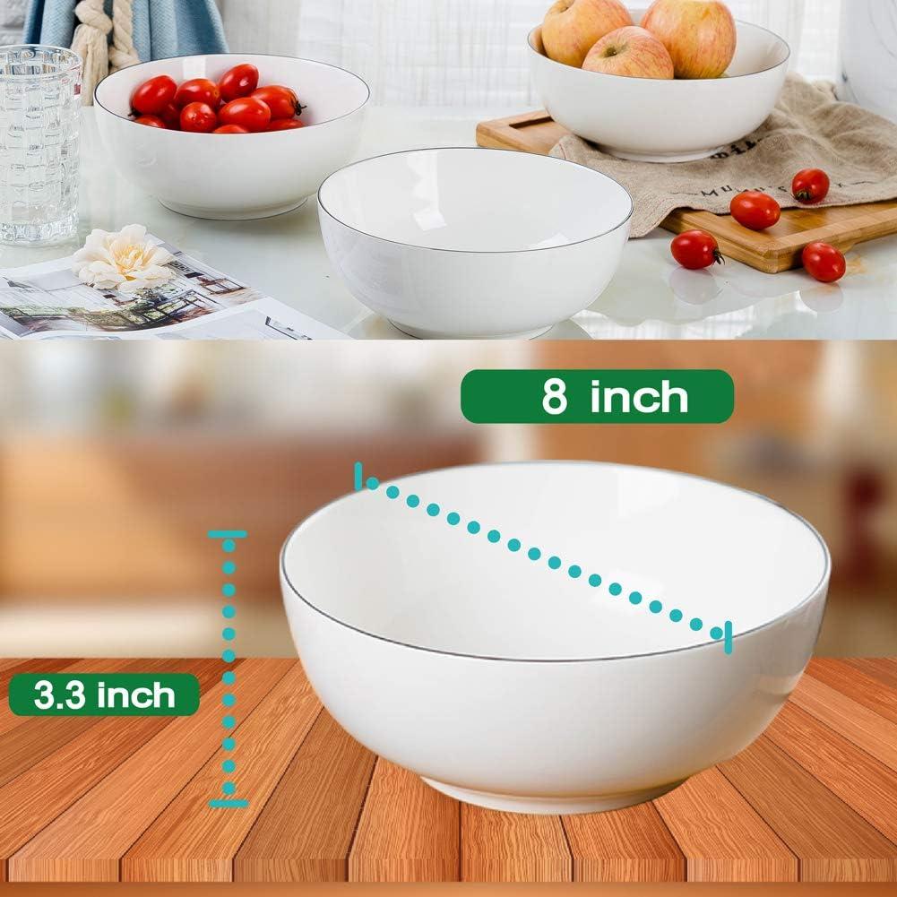 Salad Bowls 8 inch 65 oz Large Serving Bowls White Fine Porcelain Fruit Bowl Soup Bowl Pasta Bowl Popcorn Bowl Set of 3