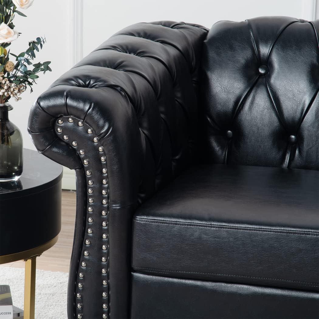 Highland Chesterfield Upholstered Accent Chair in PU with Tufted Back - 39"Wx33"Dx28"D Black