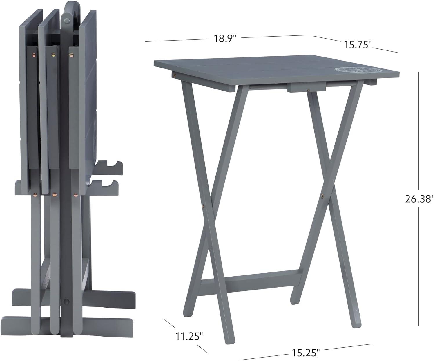 Gray Wood Foldable TV Tray Table Set with Stand