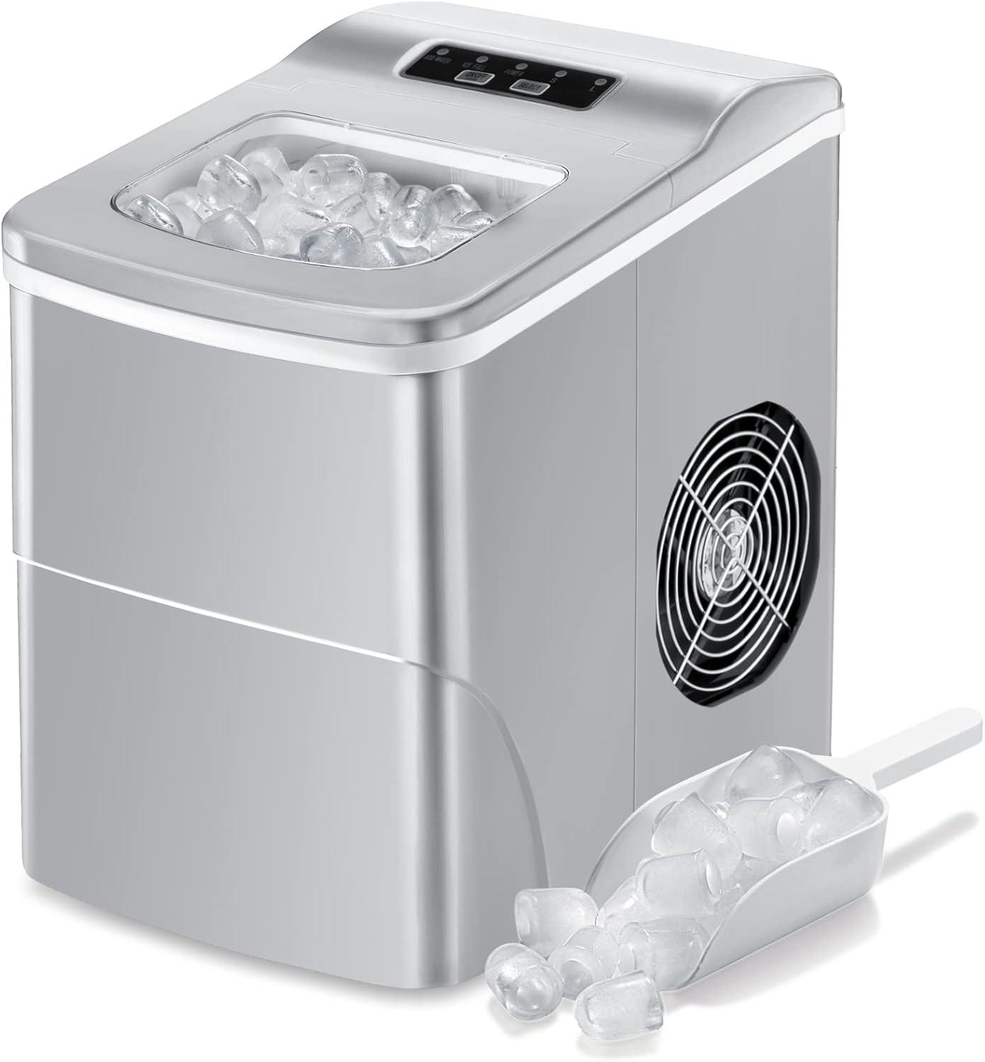 Compact Grey Portable Countertop Ice Maker with Scoop