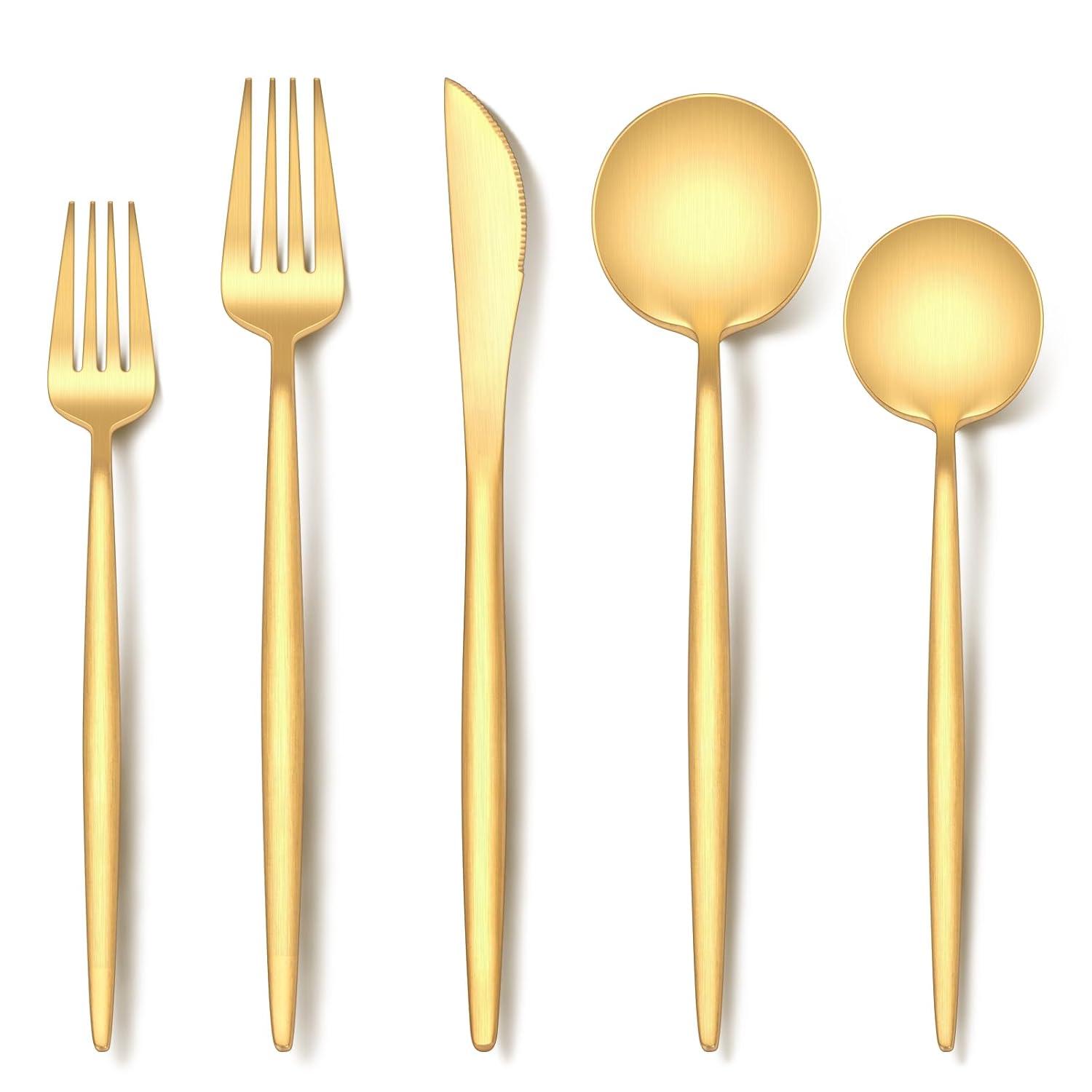 Everly Quinn 30-Piece Gold Silverware Set, Flatware Set For 6, Food-Grade Stainless Steel Cutlery Set, Includes Spoons Forks Knives, Kitchen Cutlery For Home Office Restaurant Hotel