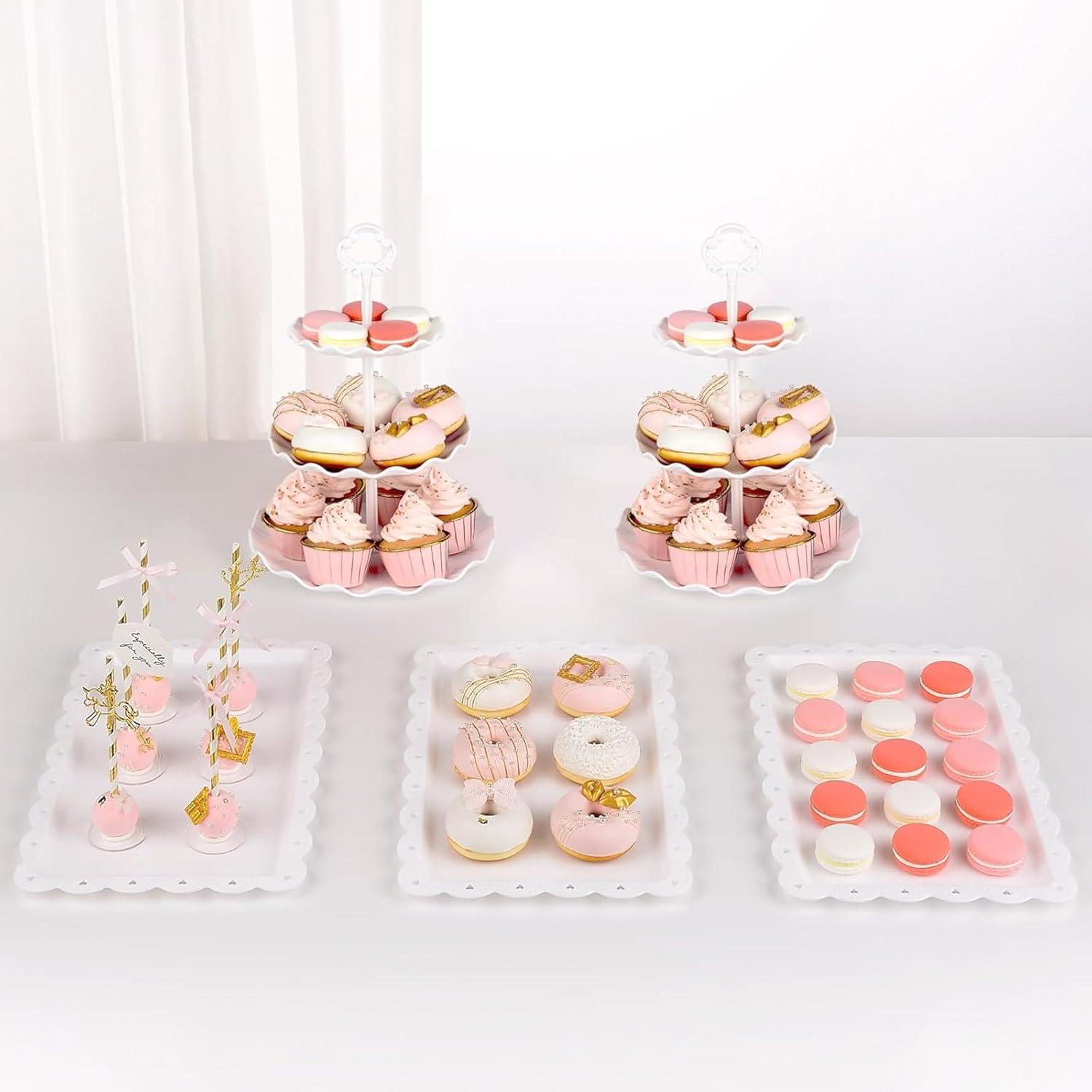 NWK 5 Piece Cake Stand Set with 2xLarge 3-Tier Cupcake Stands + 3X Appetizer Trays Perfect for Wedding Baby shower Graduation New Year Birthday Tea Party