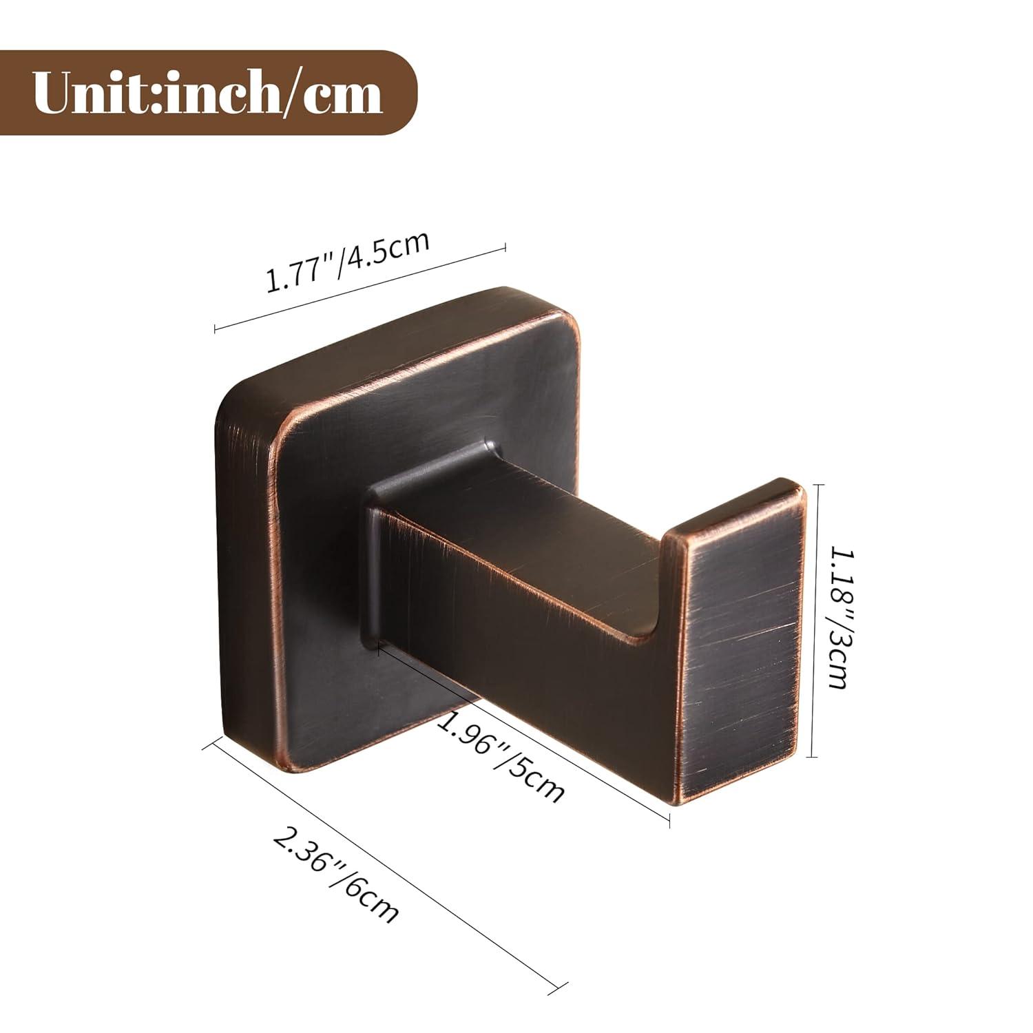 Bronze Towel Hooks，Bathrooms Coat Hooks Wall Mounted，Oil Rubbed Square Wall Hooks Robe Hooks 2 Pieces Stainless Steel Bathroom Accessories