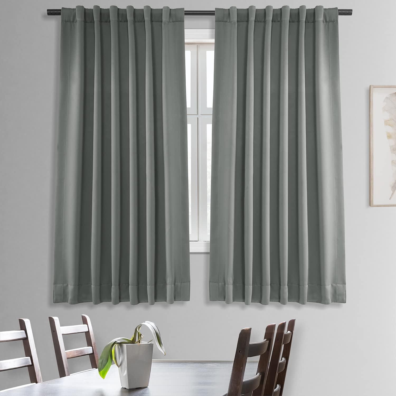 Neutral Grey Polyester Blackout Puddle Length Drapes