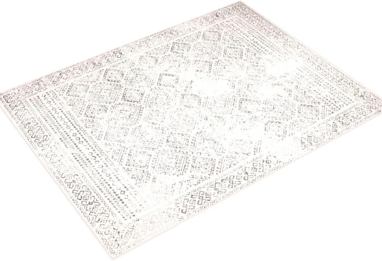 Ivory and Grey Moroccan Boho Distressed 12' x 15' Area Rug