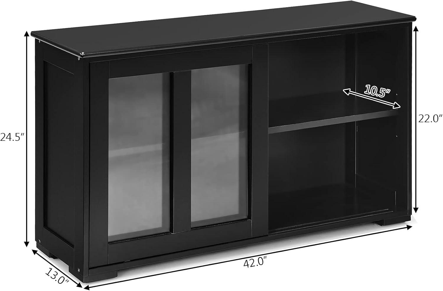 Black MDF and Glass Sliding Door Sideboard Cabinet