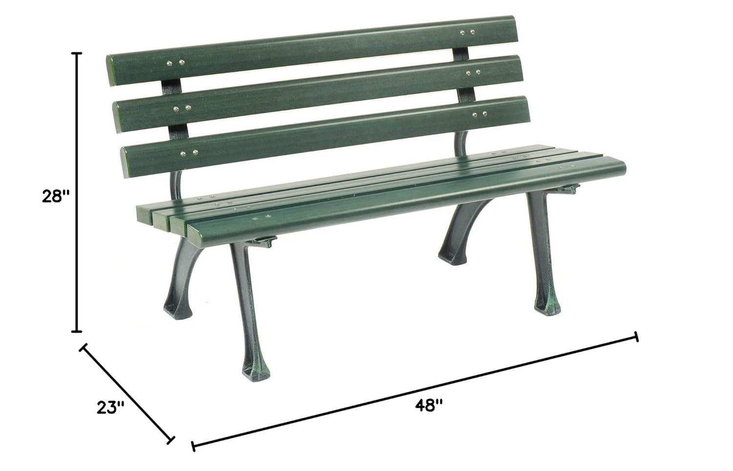 4-Foot Green Recycled Plastic Park Bench with Backrest