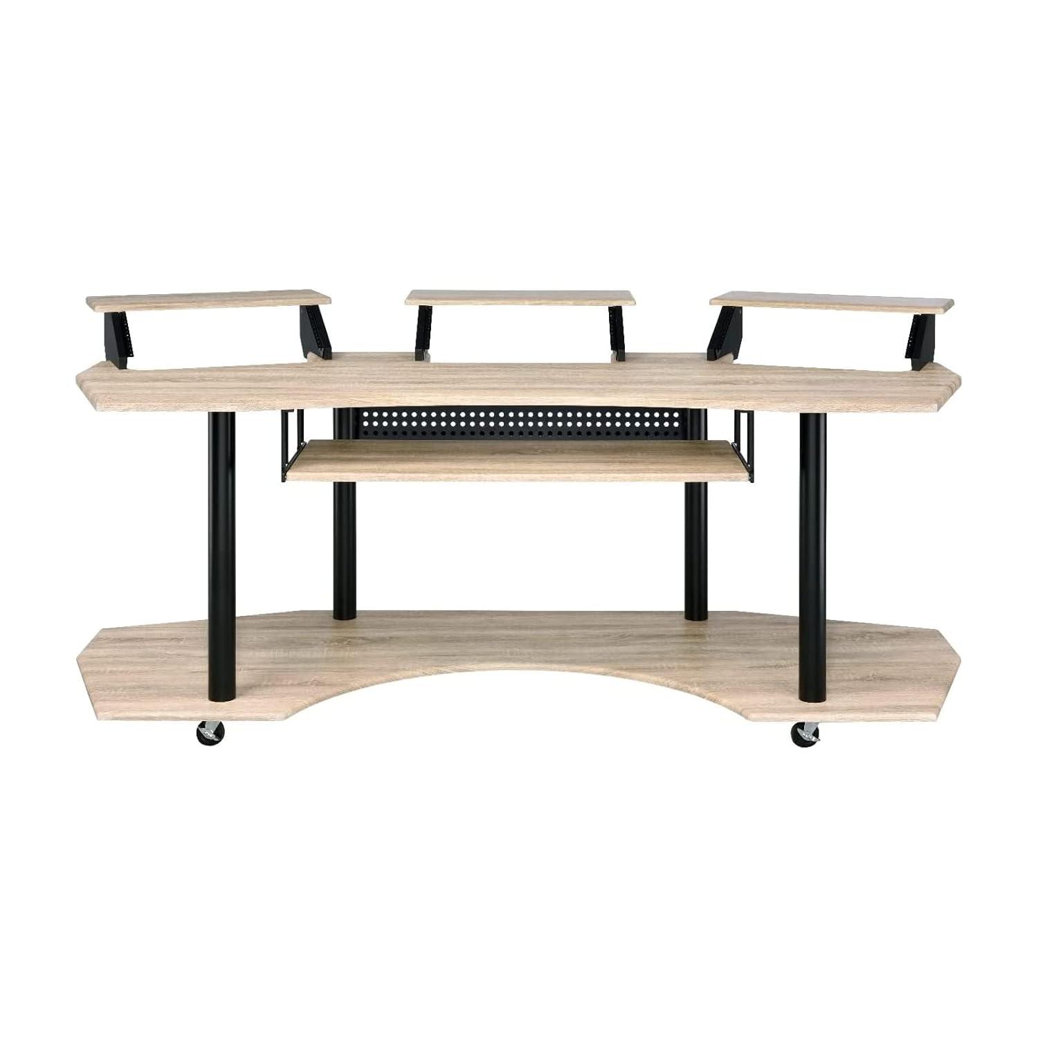 Acme Furniture Eleazar 3 Stands Computer Desk Natural Oak: Metal Frame, Veneer Surface, Hutch Storage