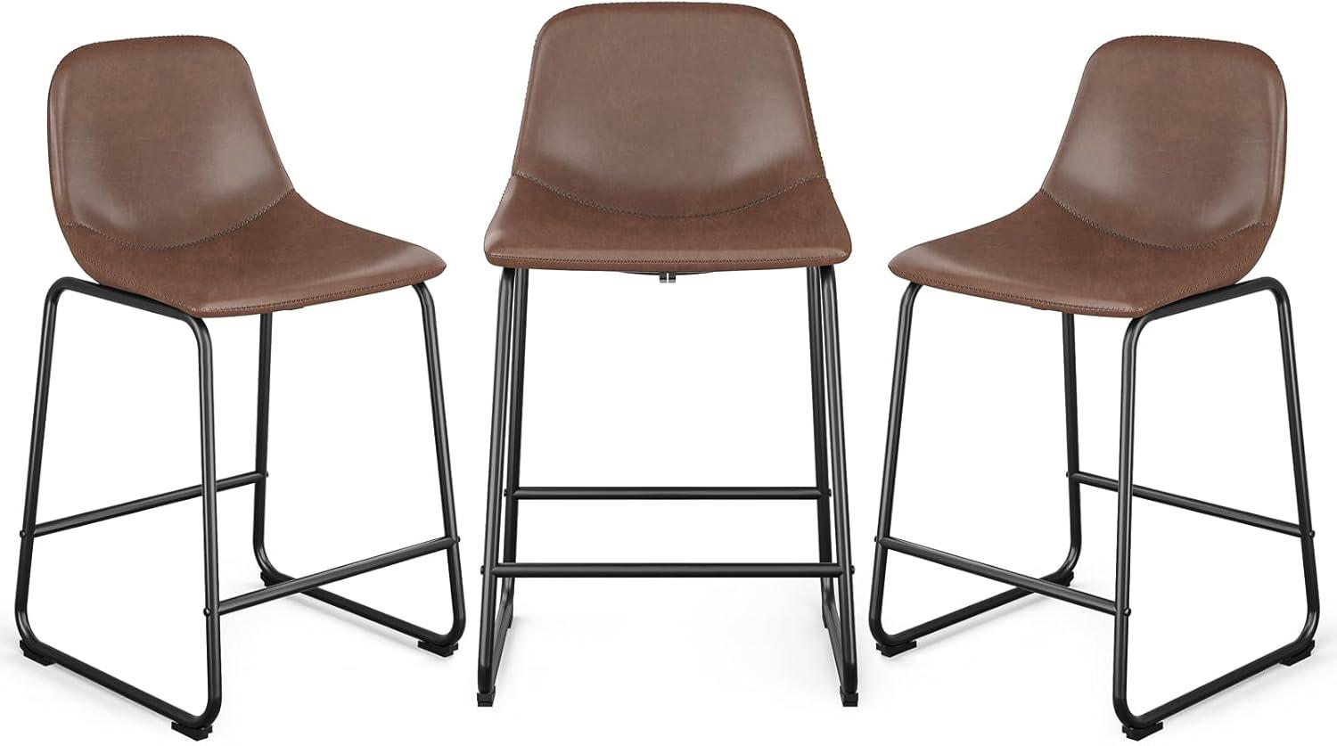 Bennium Counter Stools Set of 2, 24 inch Counter Height Bar Stools Hold up to 500 lbs, Armless Counter Height Chairs with Metal Legs & Soft Backrest for Kitchen Island Coffee Shop, Brown