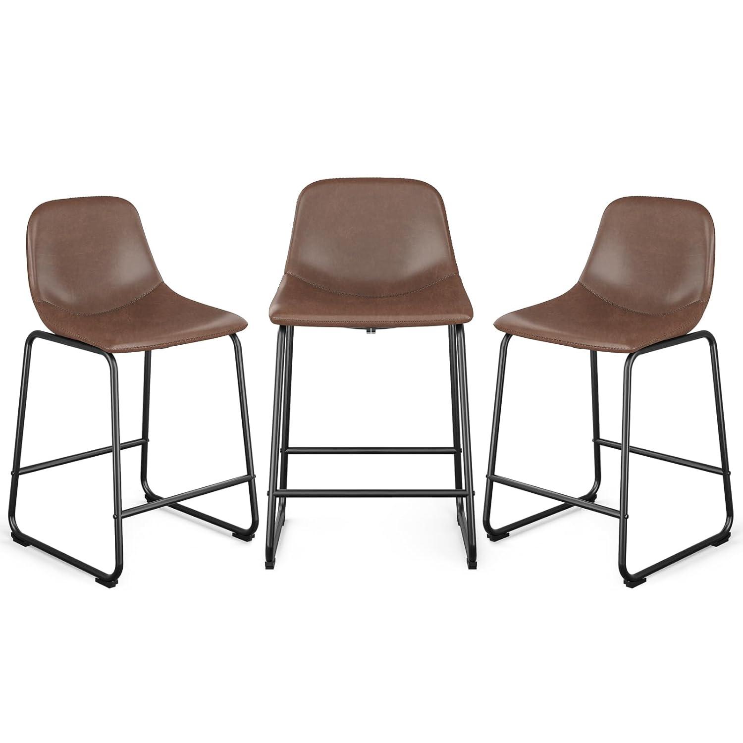 Bennium Counter Stools Set of 2, 24 inch Counter Height Bar Stools Hold up to 500 lbs, Armless Counter Height Chairs with Metal Legs & Soft Backrest for Kitchen Island Coffee Shop, Brown