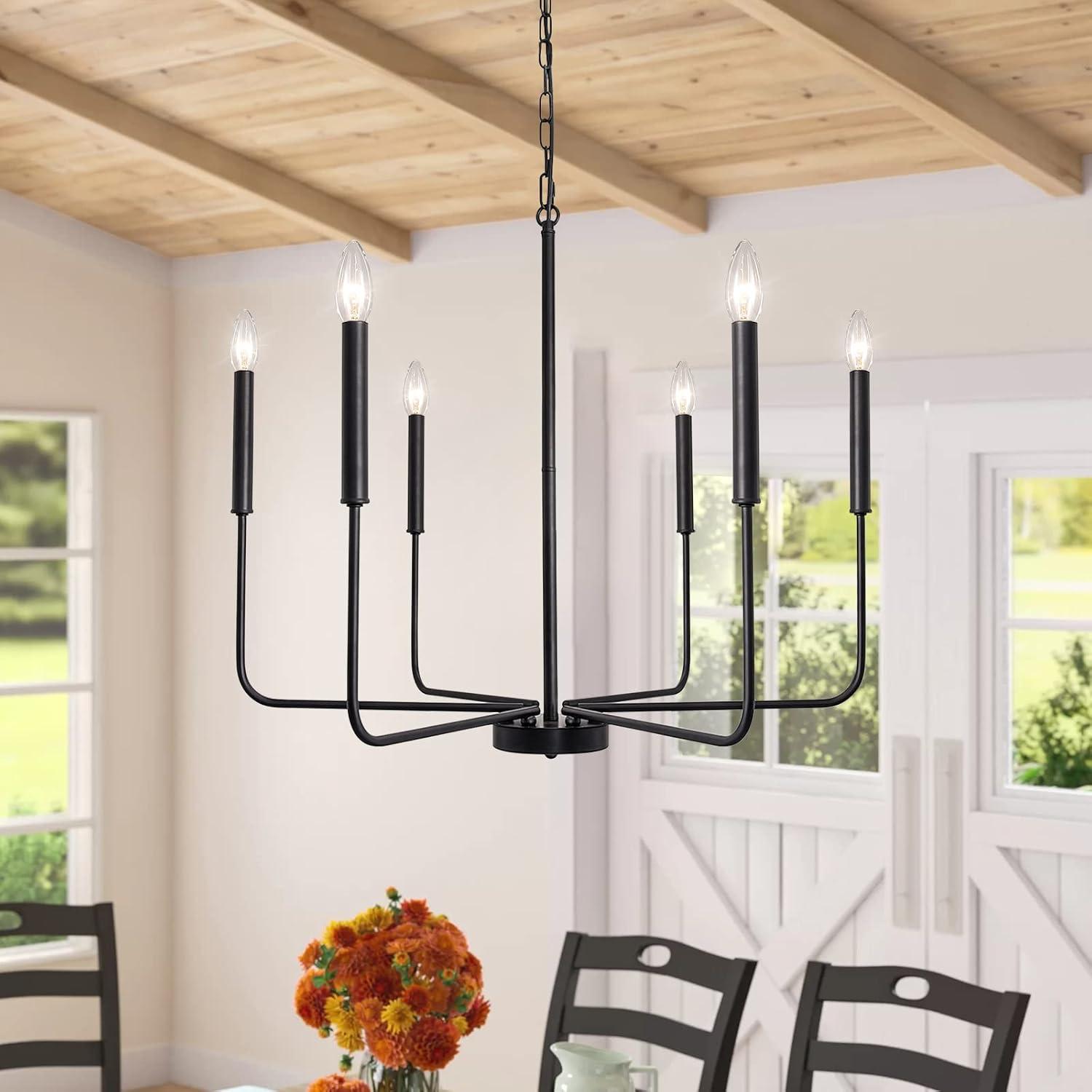 SineRise Black Chandelier, 6-Light Modern Farmhouse Chandelier, Candle Chandelier Light Fixtures, Rustic Industrial Chandelier for Entryway, Bedroom, Foyer and Living Room