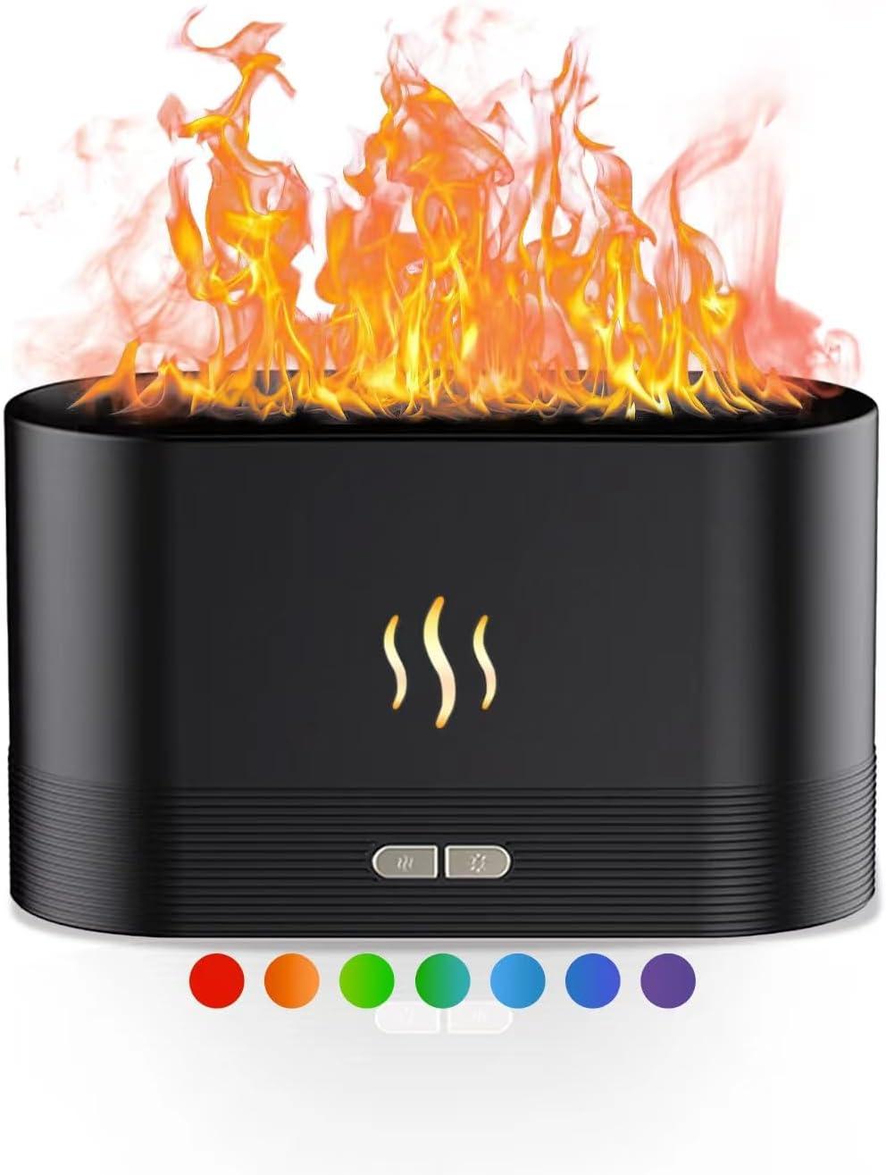 Upgraded 7 Color Flame Air Diffuser Humidifier, Essential Oil Diffuser USB Personal Desktop Noiseless Cool Mist Humidifier with Auto-Off Protection for Home, Office, Gift (Black)