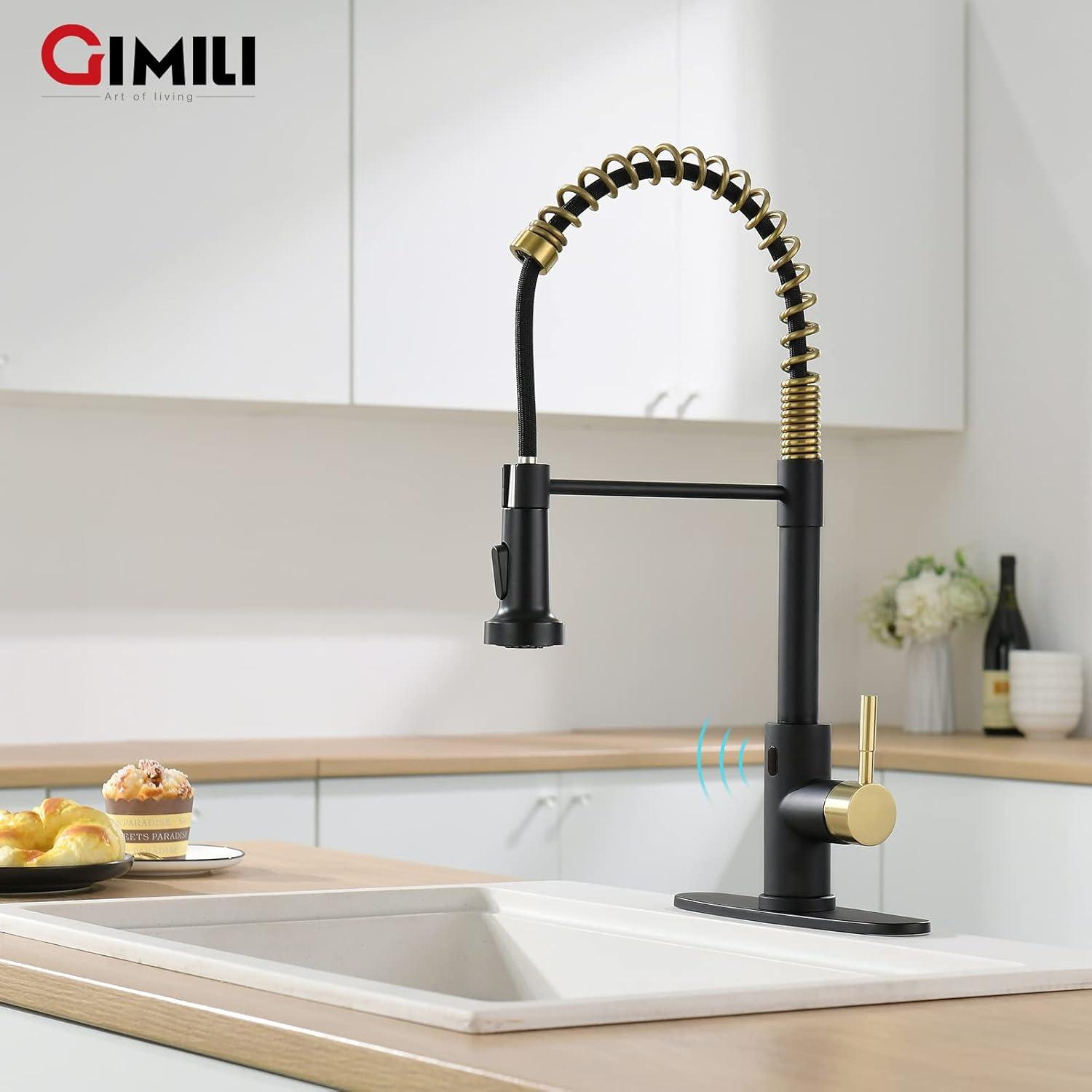 Black and Gold Touchless Pull Down Kitchen Faucet with Sprayer