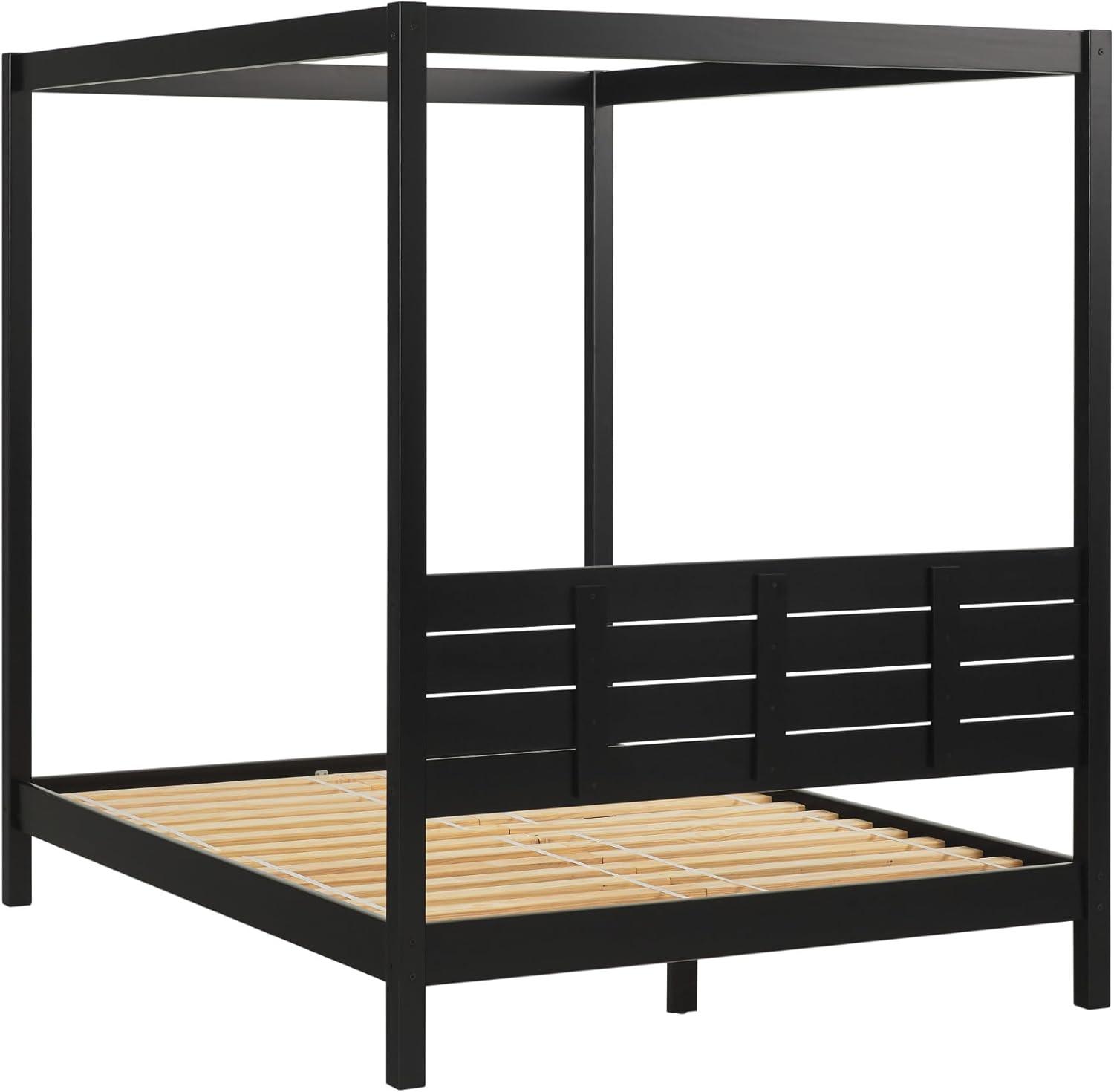 Walker Edison Minimalist Solid Wood Canopy Full Bed, Black
