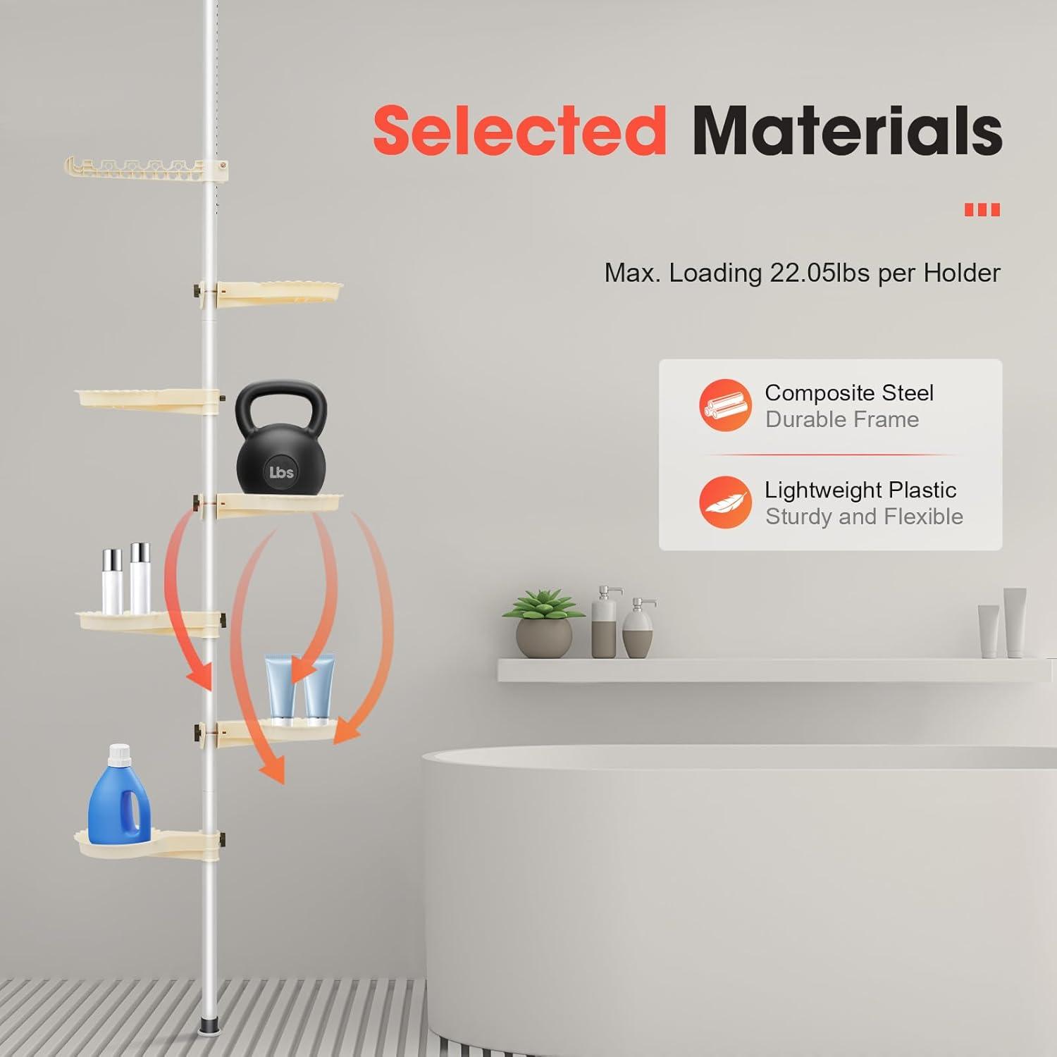 Adjustable Height 7 Layer Indoor Plant Stand, Spring Tension Pole Metal Free Stand Steel Tube Flower Display Rack, Space Saver Corner Floral Pot Hanger Shelf