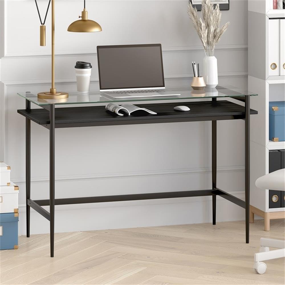 46" Black Bronze Desk with Black Woodgrain Shelf - Henn&Hart