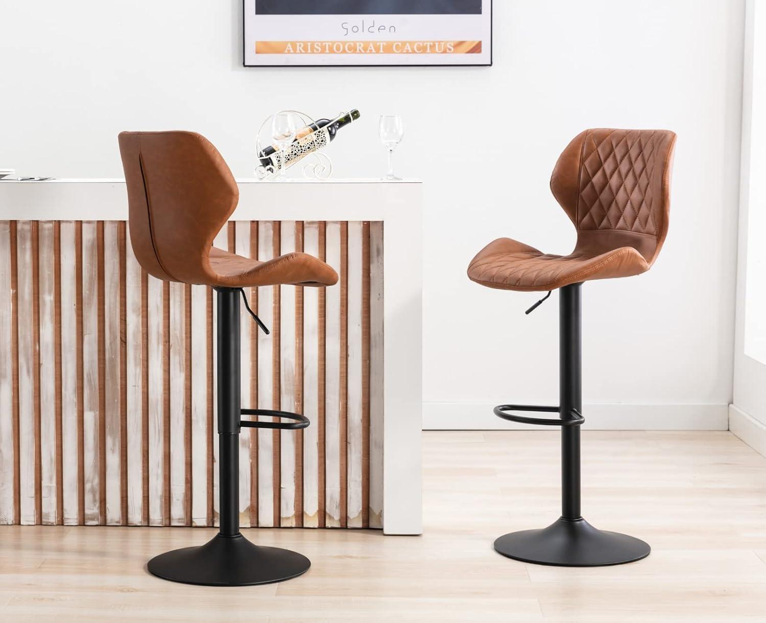 Afuhokles Set of 4 PU Leather Bar Stools Kitchen Dining Bar Chairs Rustic Low Back Brown