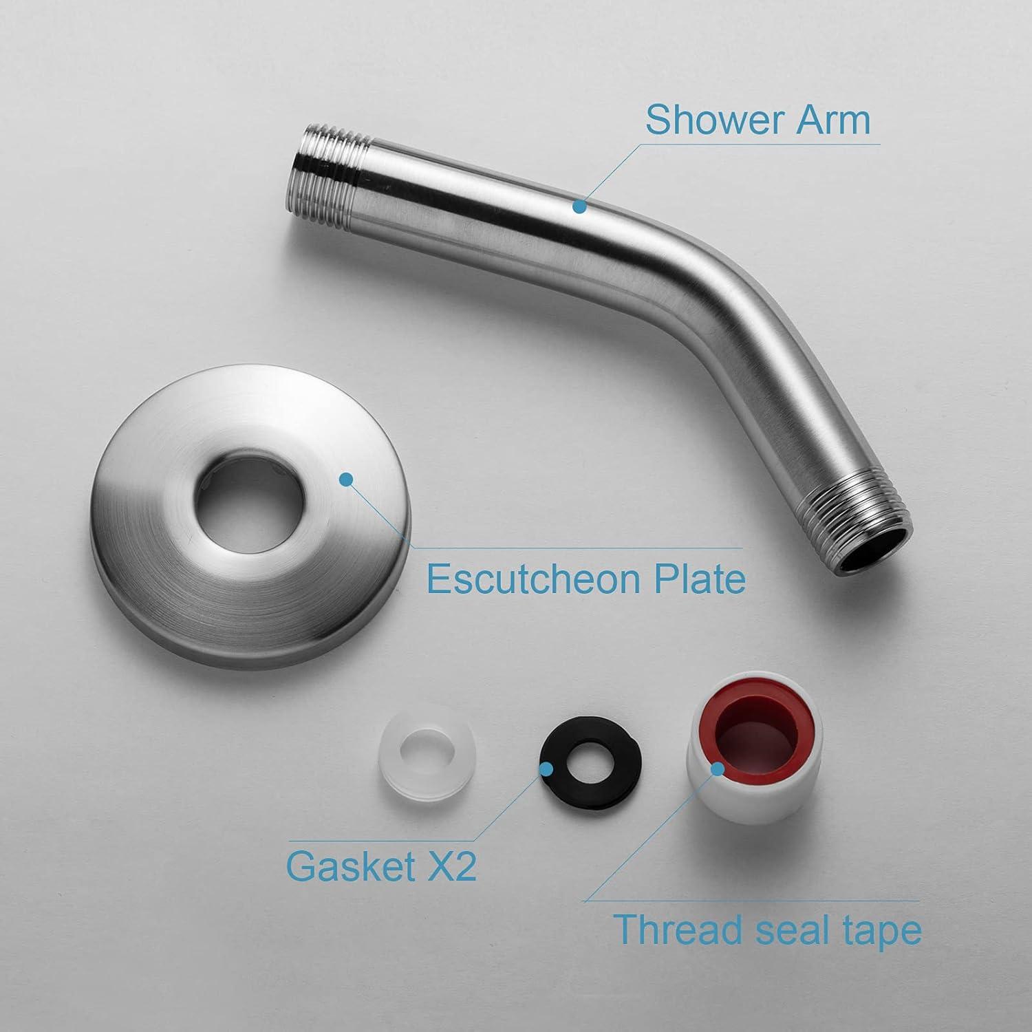 Brushed Nickel 6 Inch Stainless Steel Wall-Mounted Shower A-Rm And Flange Shower Head