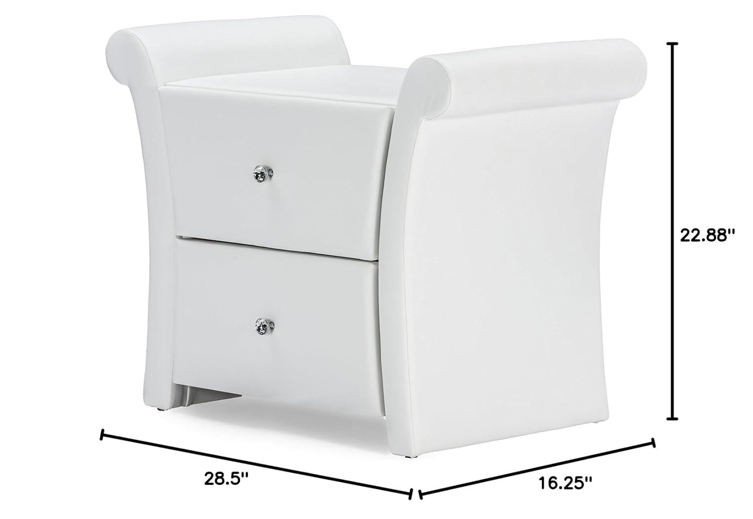 Victoria Matte Faux Leather Leather 2 Storage Drawers Nightstand Bedside Table - White - Baxton Studio